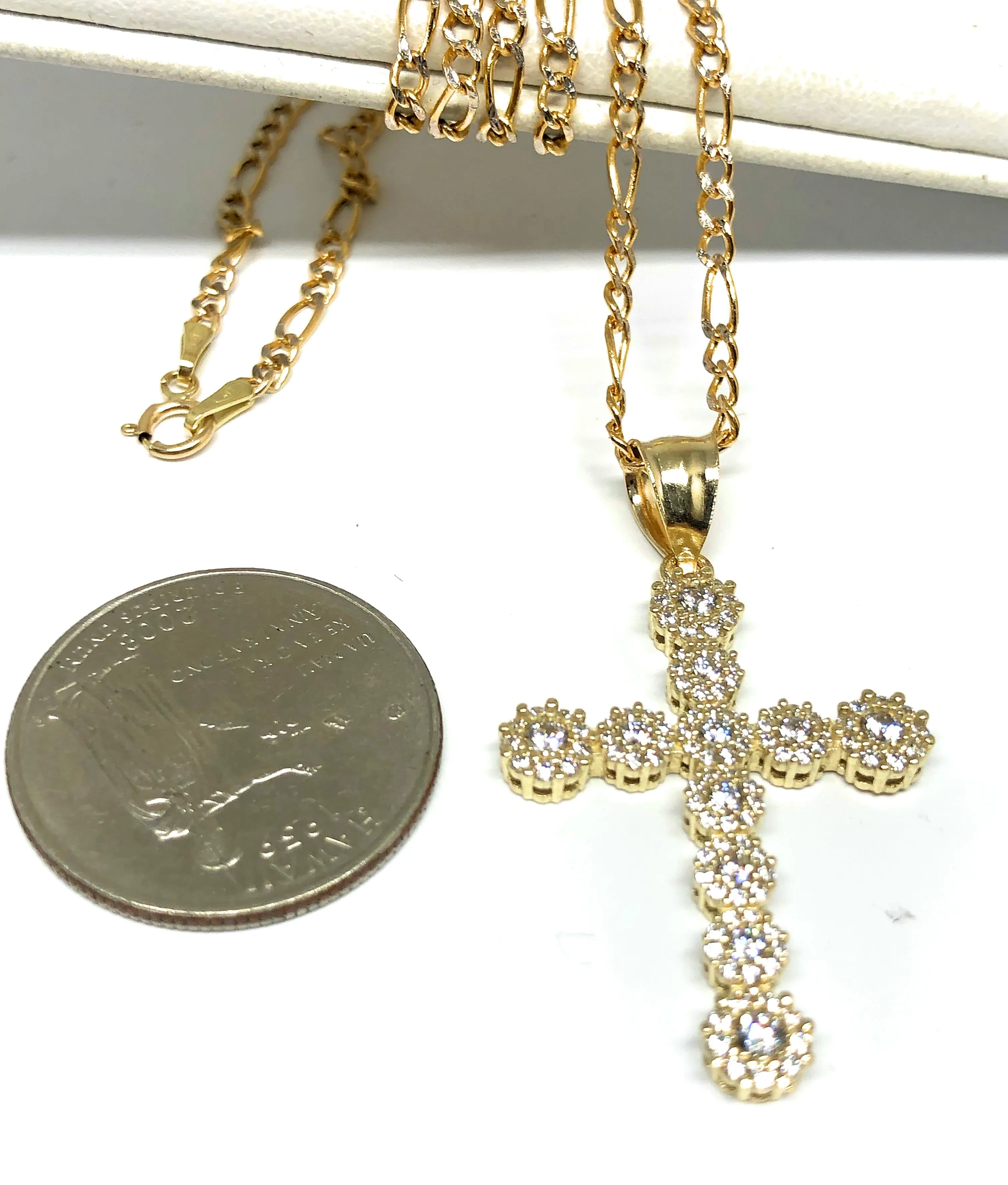 10k Solid Gold Full Cubic Zirconia CZ Cross Pendant Necklace