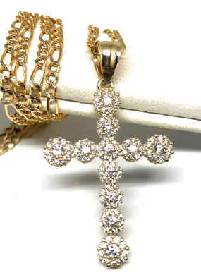 10k Solid Gold Full Cubic Zirconia CZ Cross Pendant Necklace