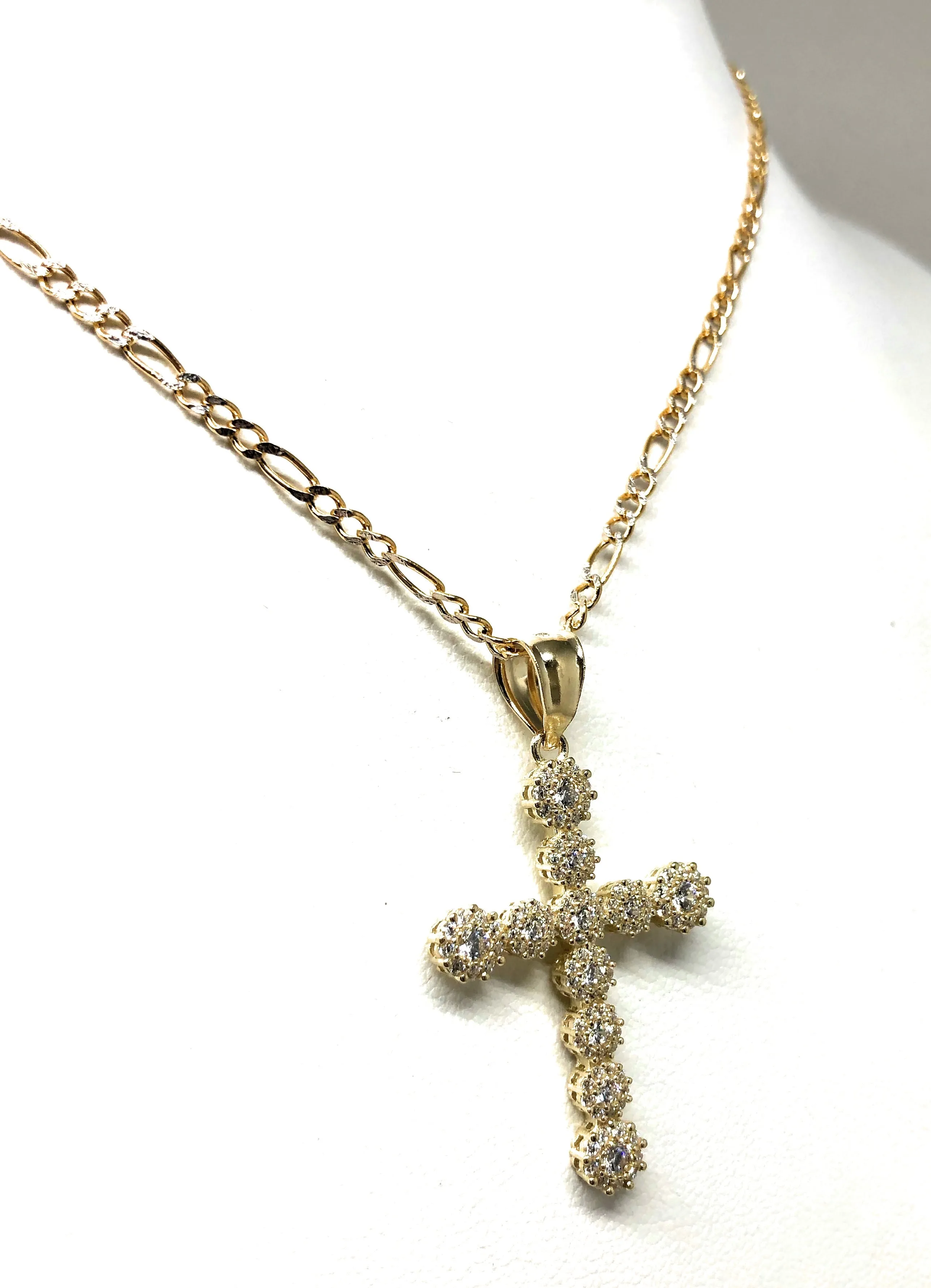 10k Solid Gold Full Cubic Zirconia CZ Cross Pendant Necklace