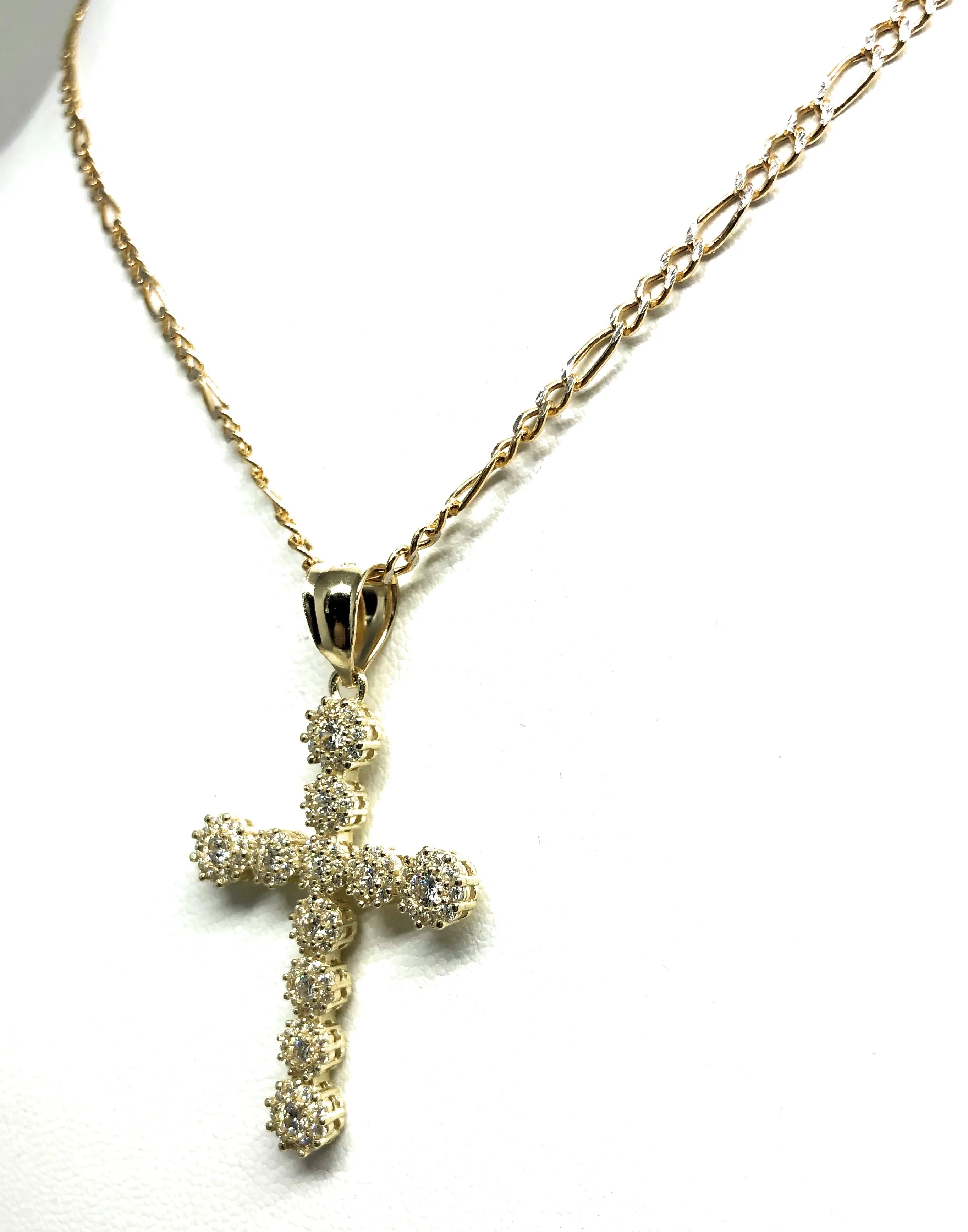 10k Solid Gold Full Cubic Zirconia CZ Cross Pendant Necklace