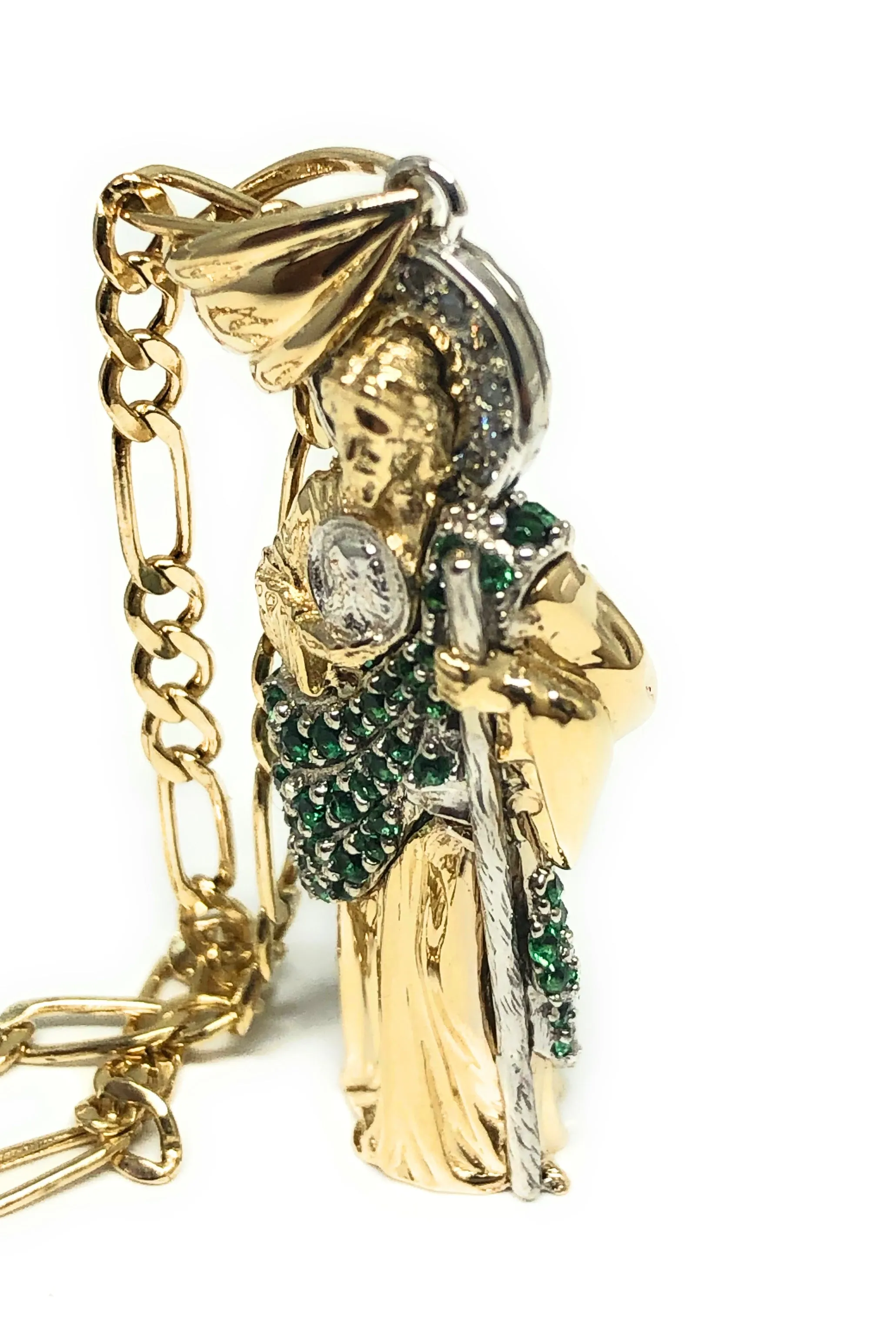 10k Solid Gold Saan Judas Saaint Jude 3D Pendant Green CZ FULL 3D Statue (FC)