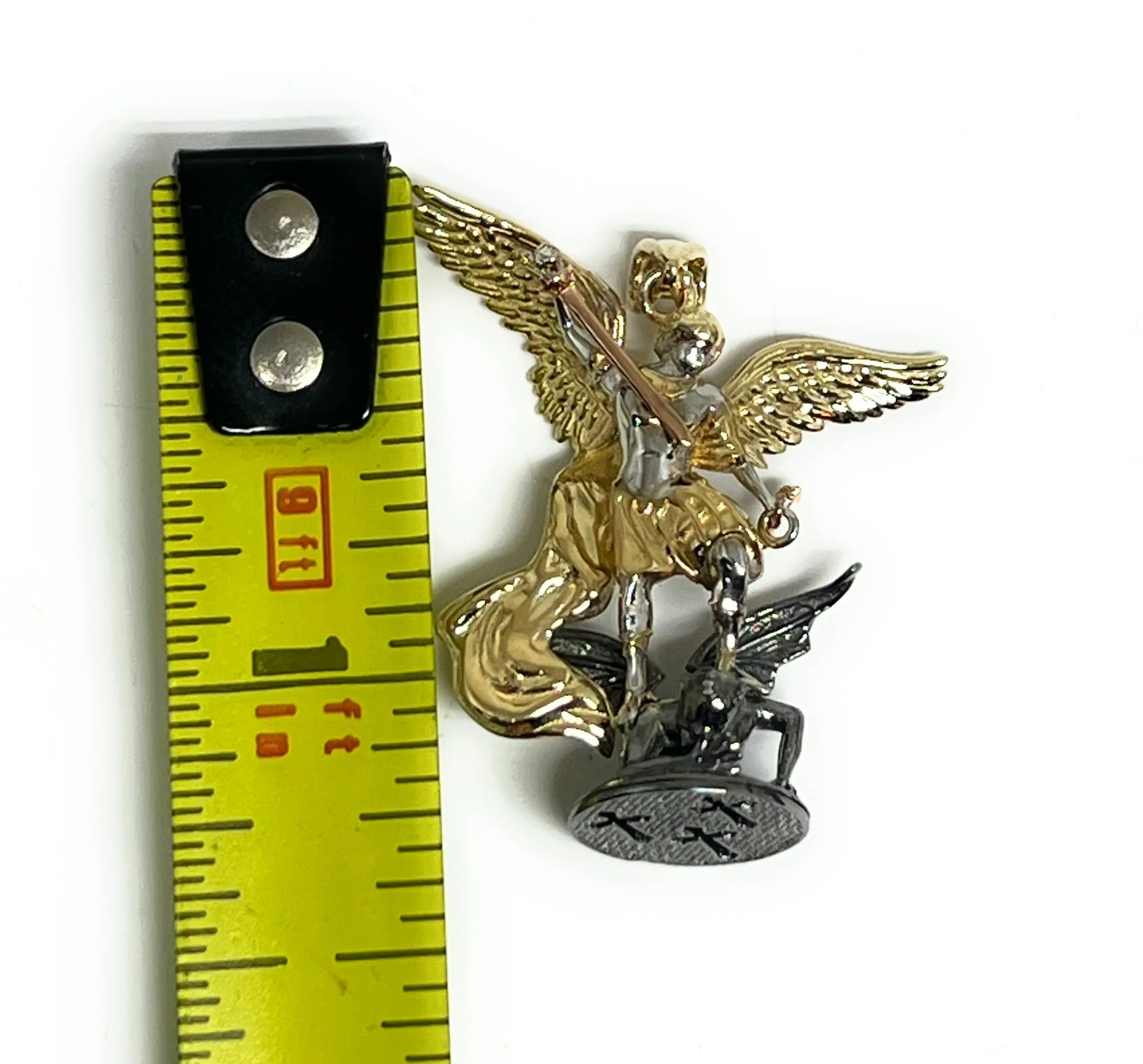 10k Solid Gold Yellow St. Michael Vanquishing Satan Archangel FULL 3D STATUE Pendant Necklace (FC) (LG, SM)