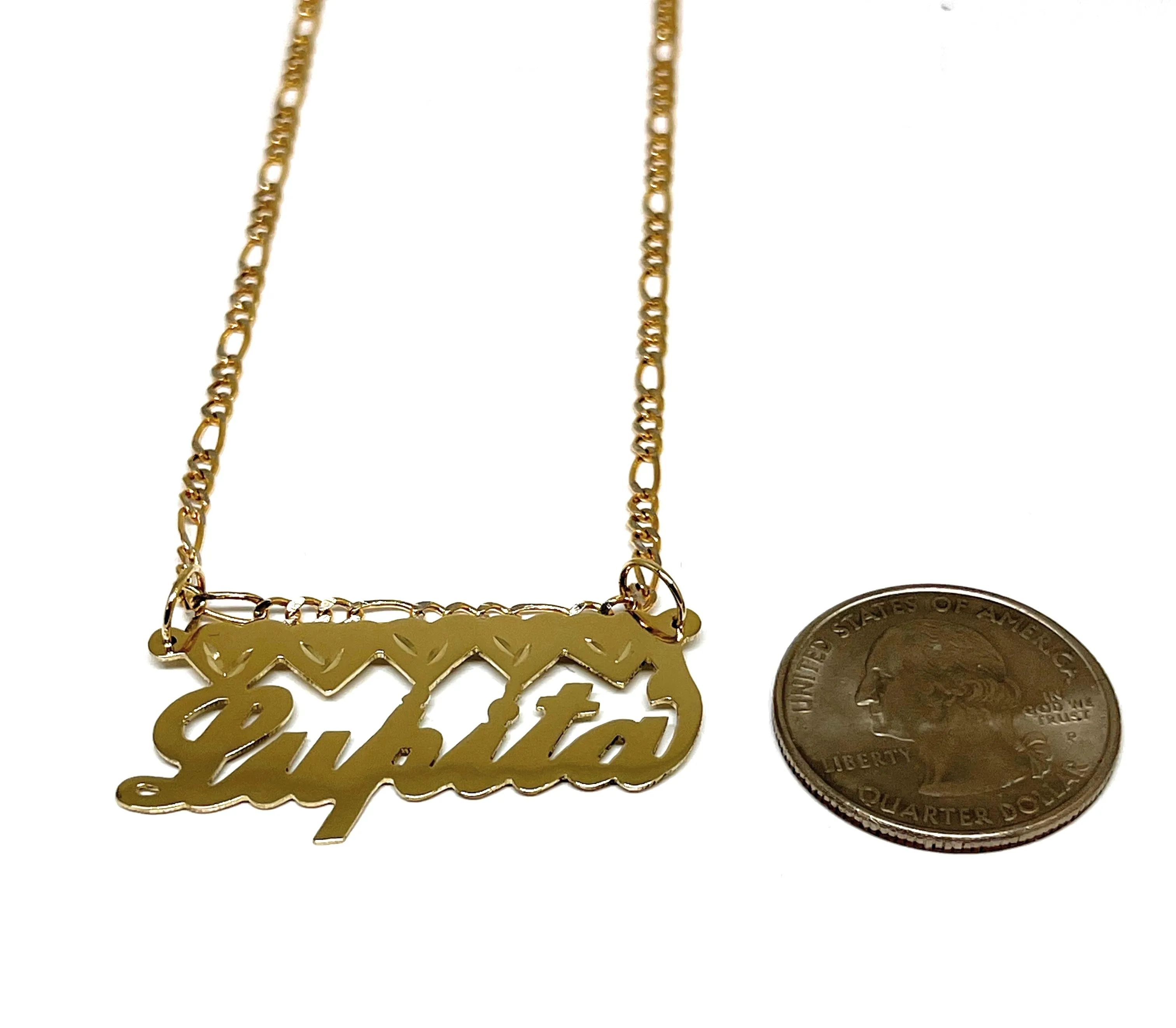 14k Solid Gold Custom CURSIVE WITH FULL HEARTS Nameplate Pendant Necklace with Chain Options