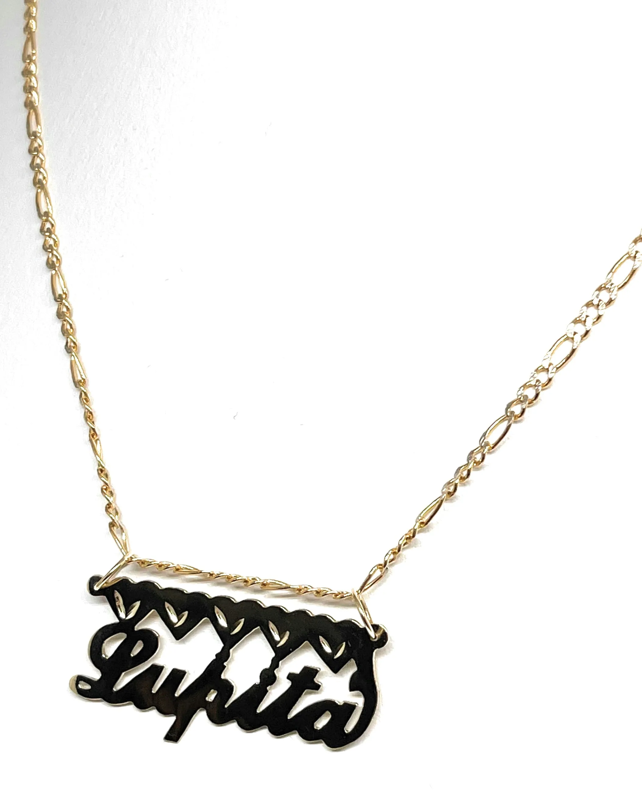 14k Solid Gold Custom CURSIVE WITH FULL HEARTS Nameplate Pendant Necklace with Chain Options