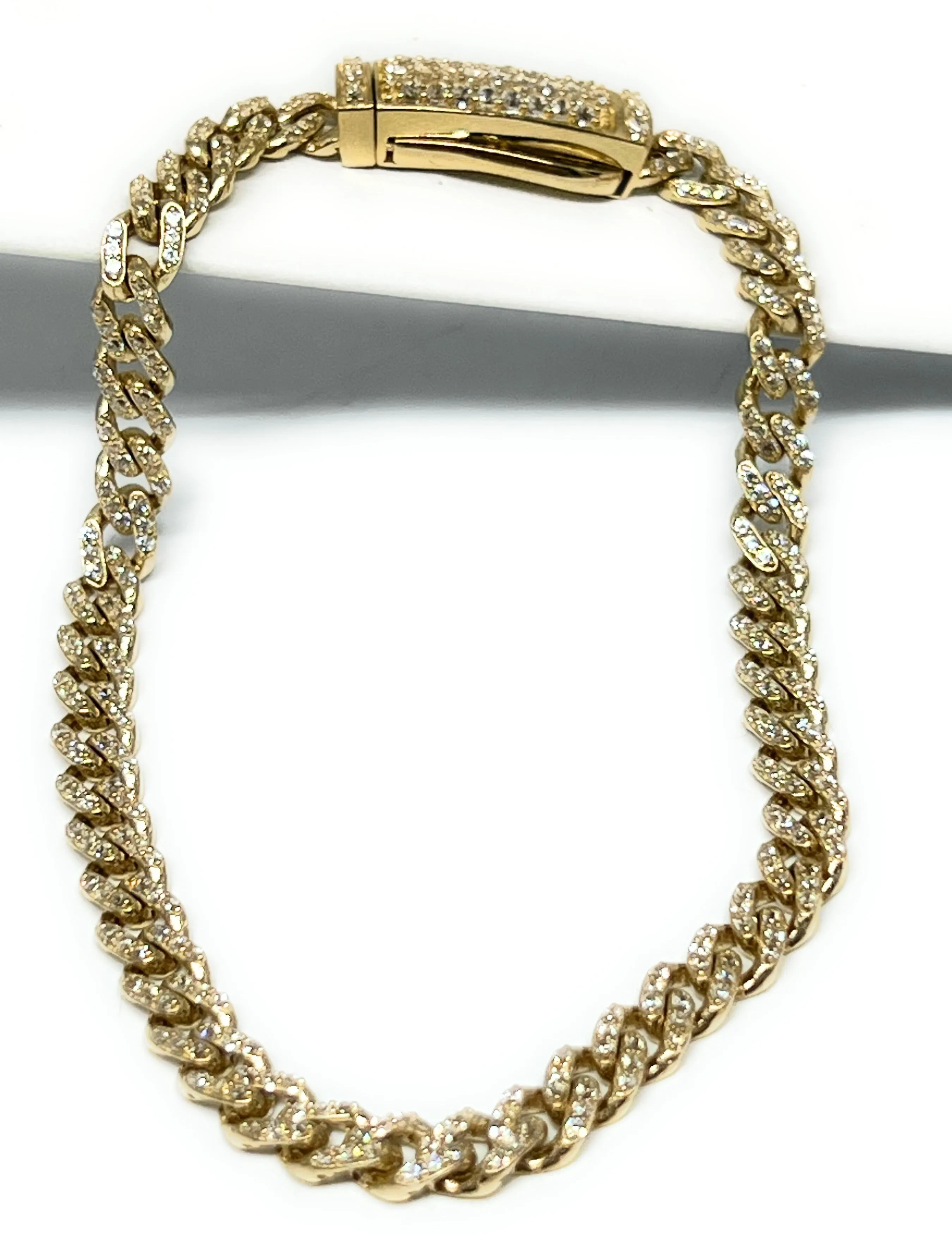 14k Solid Gold Miami Cuban Link FULL CZ Brracelet 7-8 inch 5mm CZ Lock (Semi-Hollow)