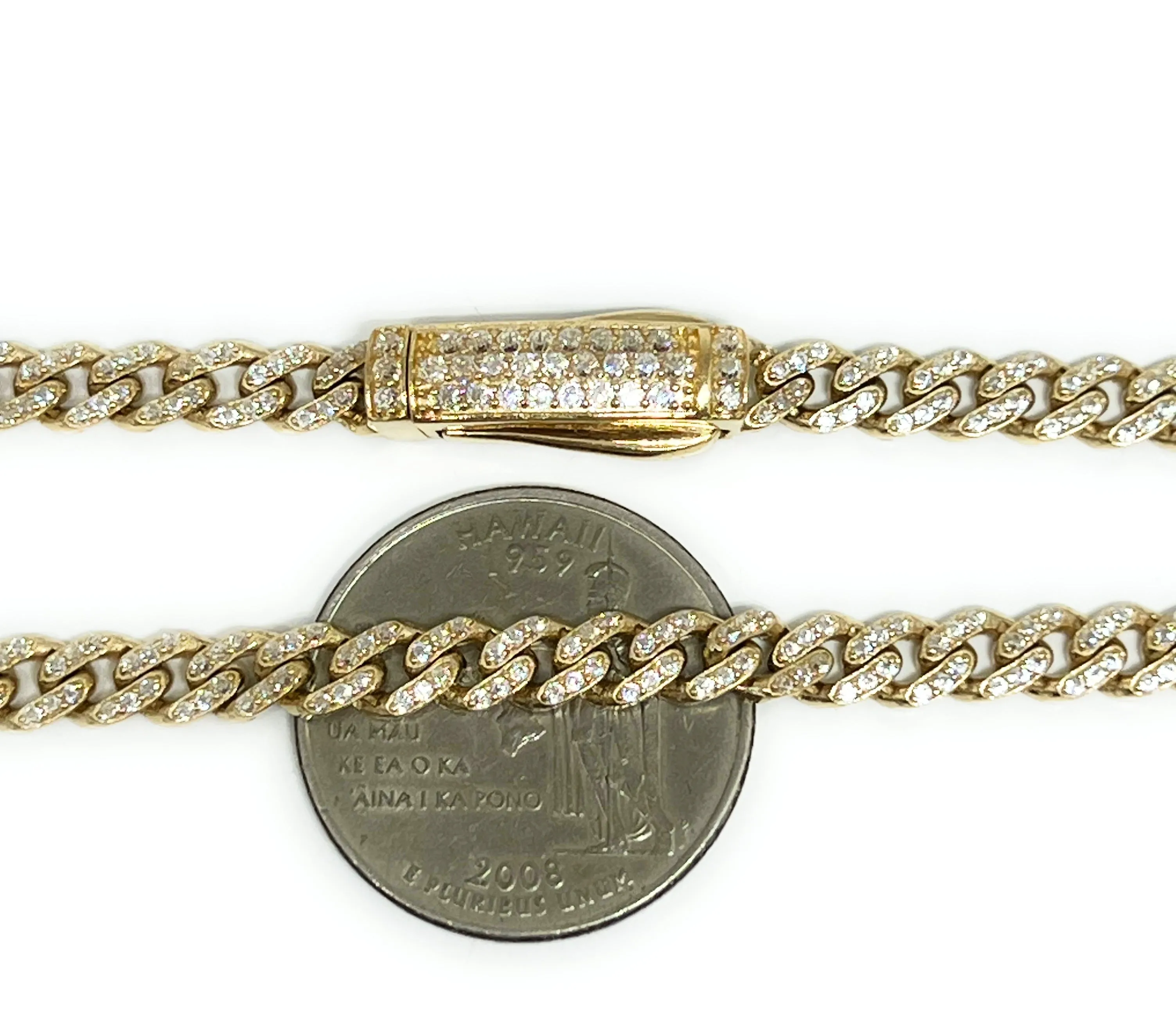 14k Solid Gold Miami Cuban Link FULL CZ Brracelet 7-8 inch 5mm CZ Lock (Semi-Hollow)