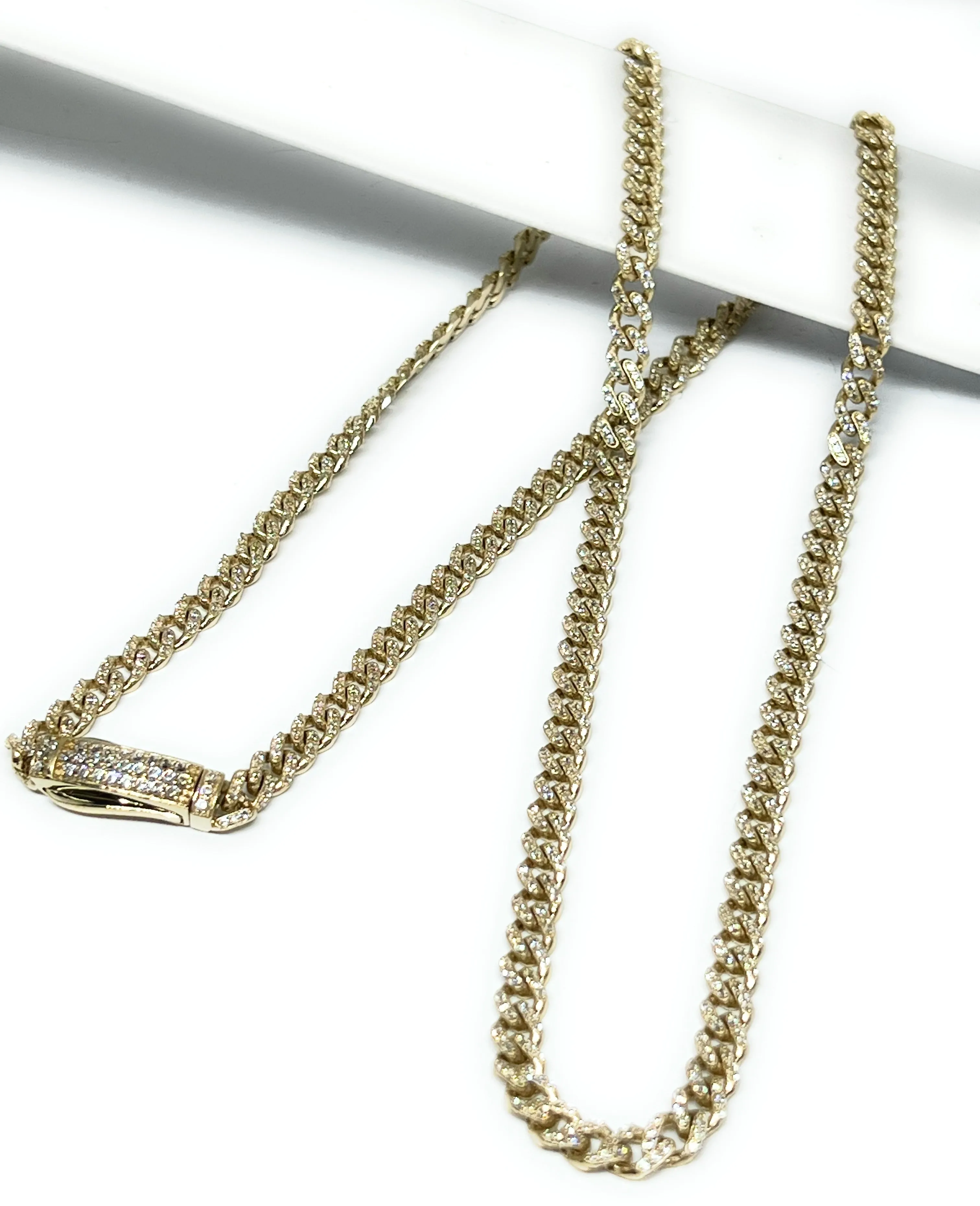 14k Solid Gold Miami Cuban Link FULL CZ Chain 16-24 inches 5mm CZ Lock (Semi-Hollow) 19-27g