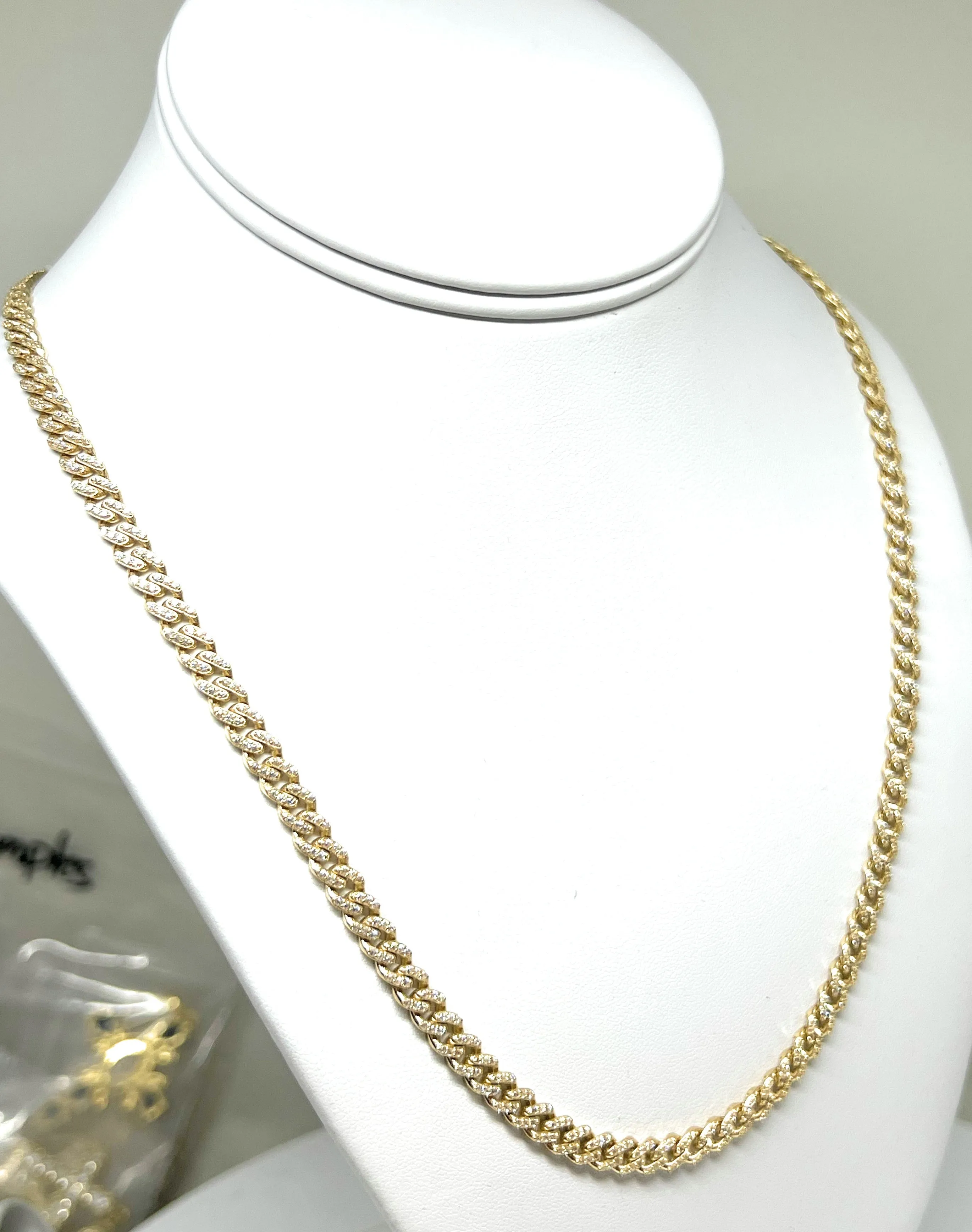 14k Solid Gold Miami Cuban Link FULL CZ Chain 16-24 inches 5mm CZ Lock (Semi-Hollow) 19-27g