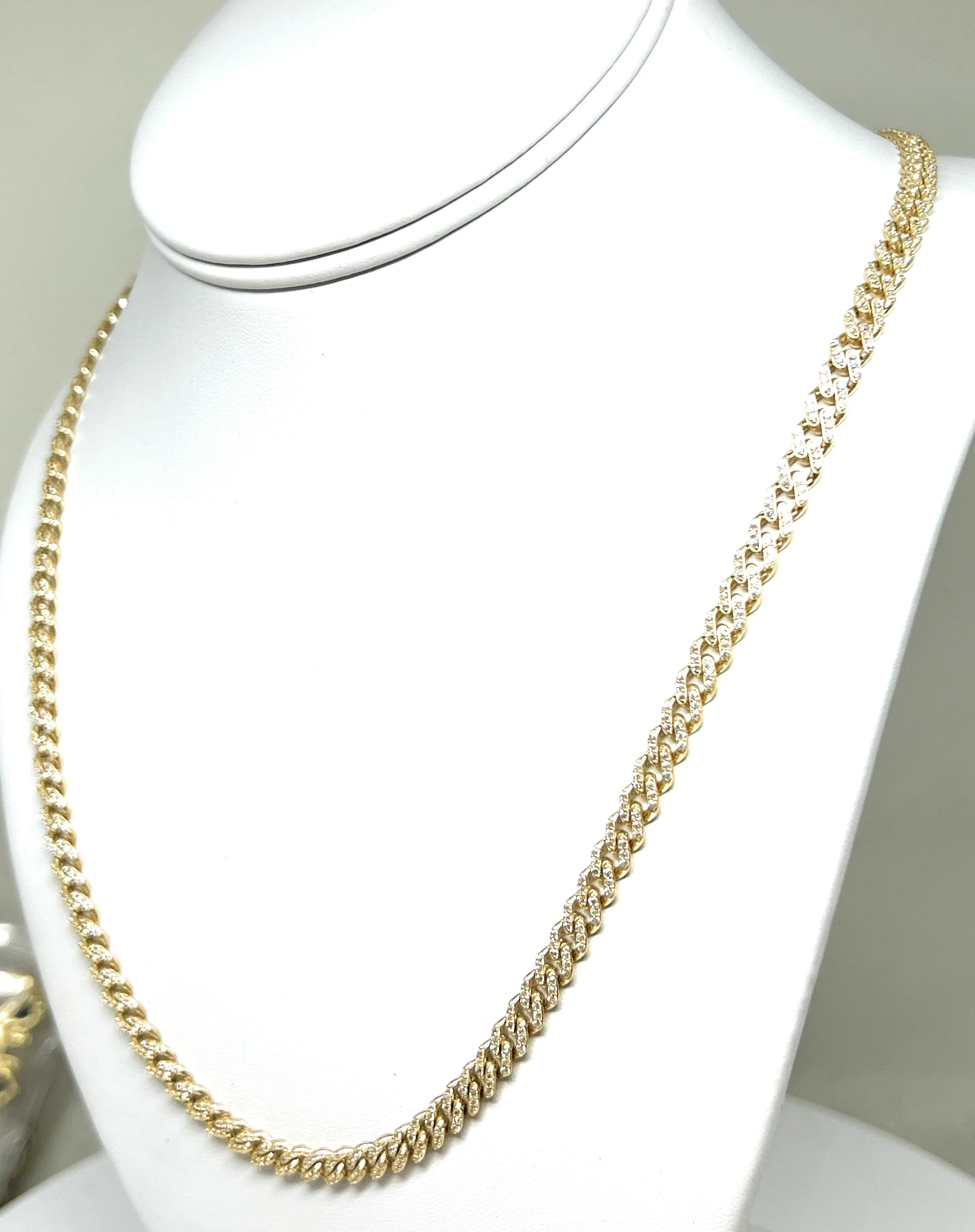 14k Solid Gold Miami Cuban Link FULL CZ Chain 16-24 inches 5mm CZ Lock (Semi-Hollow) 19-27g