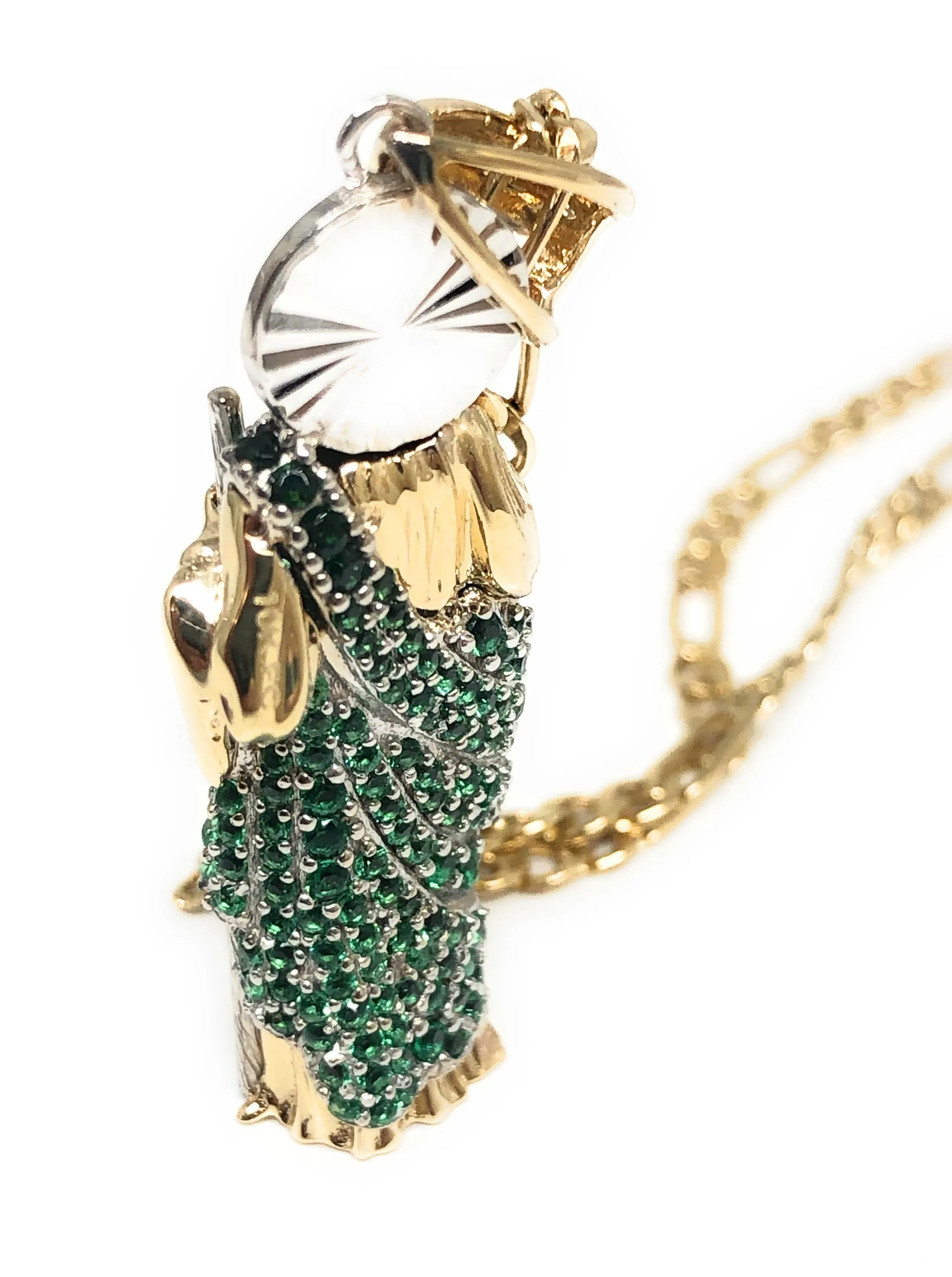 14k Solid Gold Saan Judas Saaint Jude 3D Pendant Green CZ FULL 3D Statue (FC)