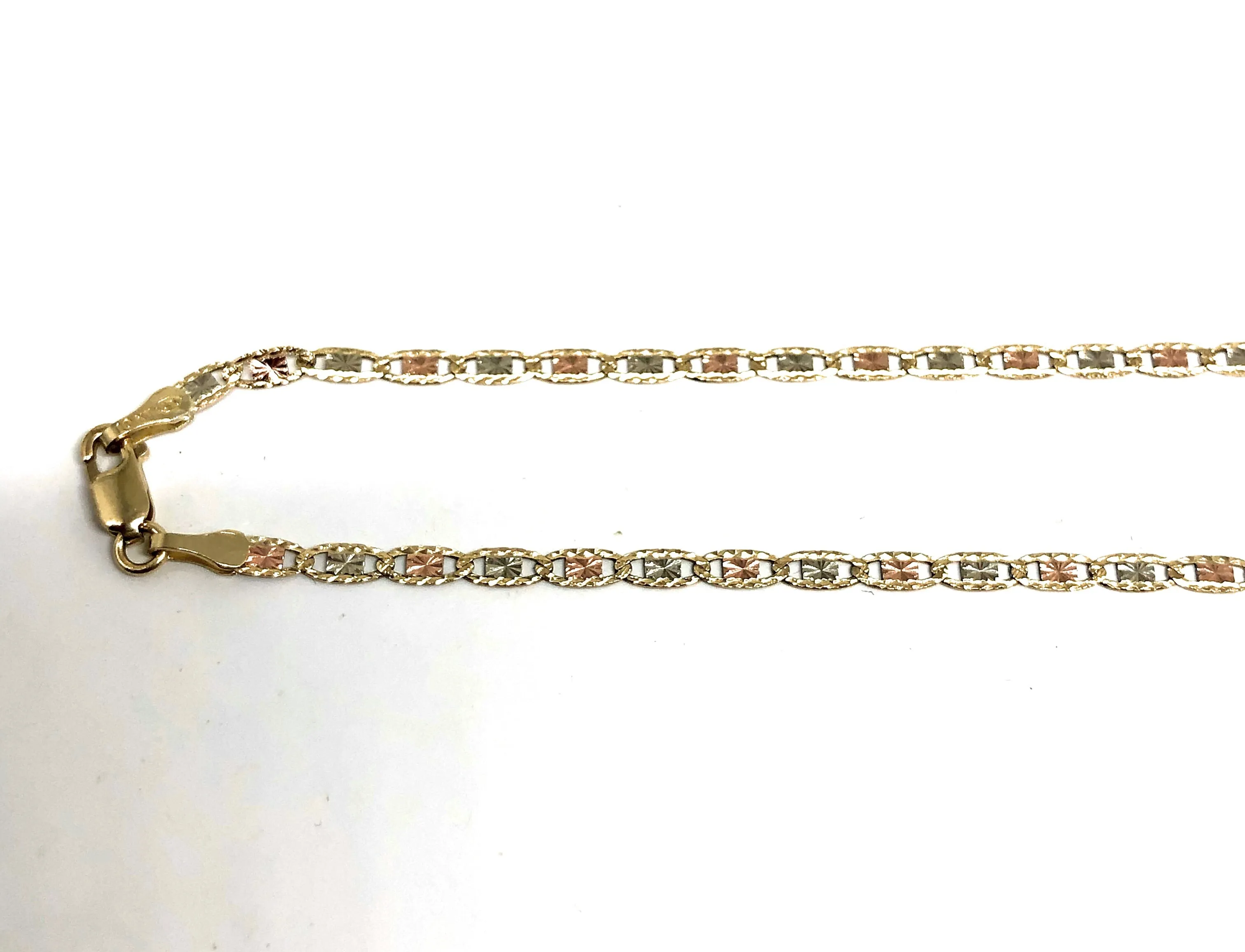 14k Solid Gold Tri-Color Valentina Chain 16 - 24 inch 2mm (Full Solid Style)