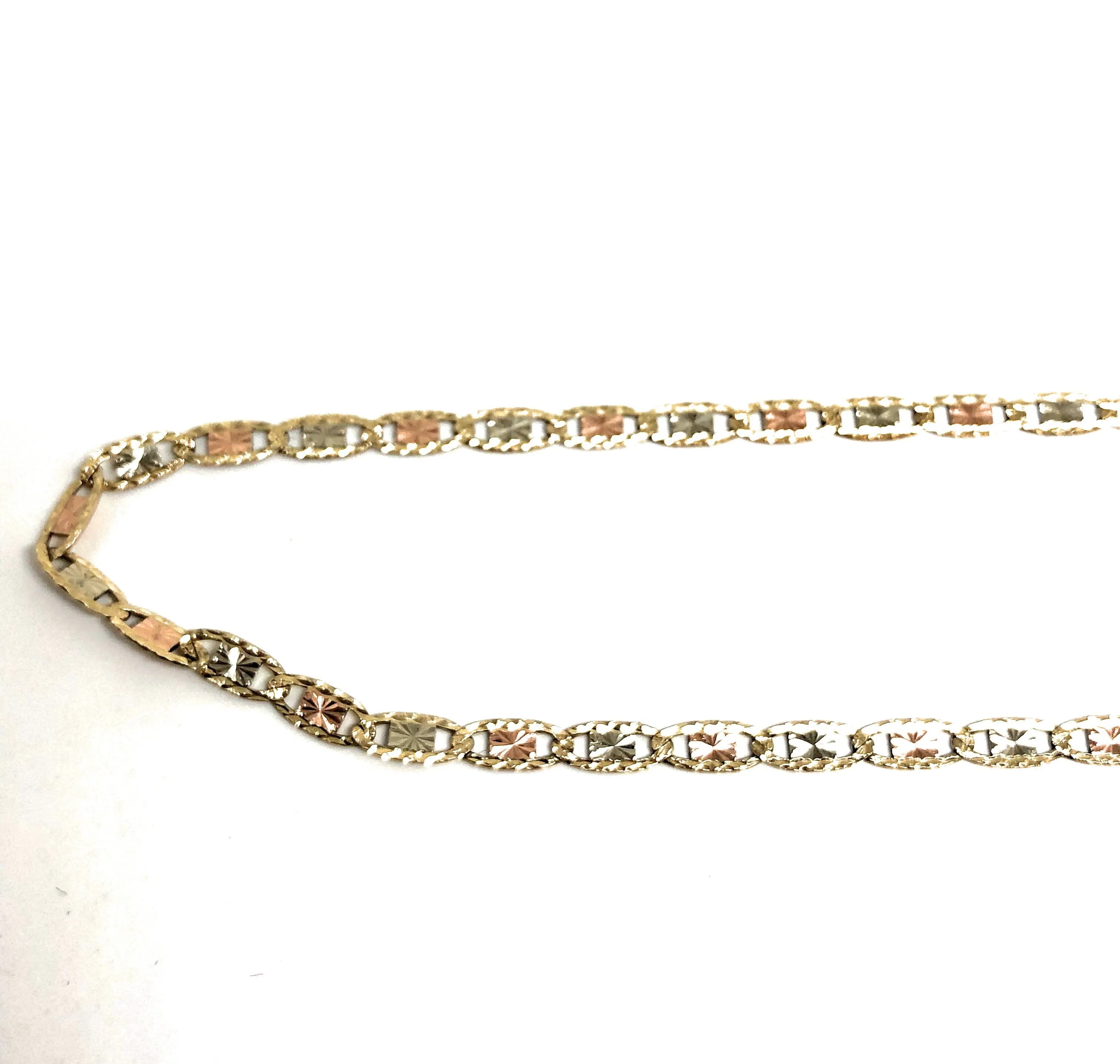 14k Solid Gold Tri-Color Valentina Chain 16 - 24 inch 2mm (Full Solid Style)