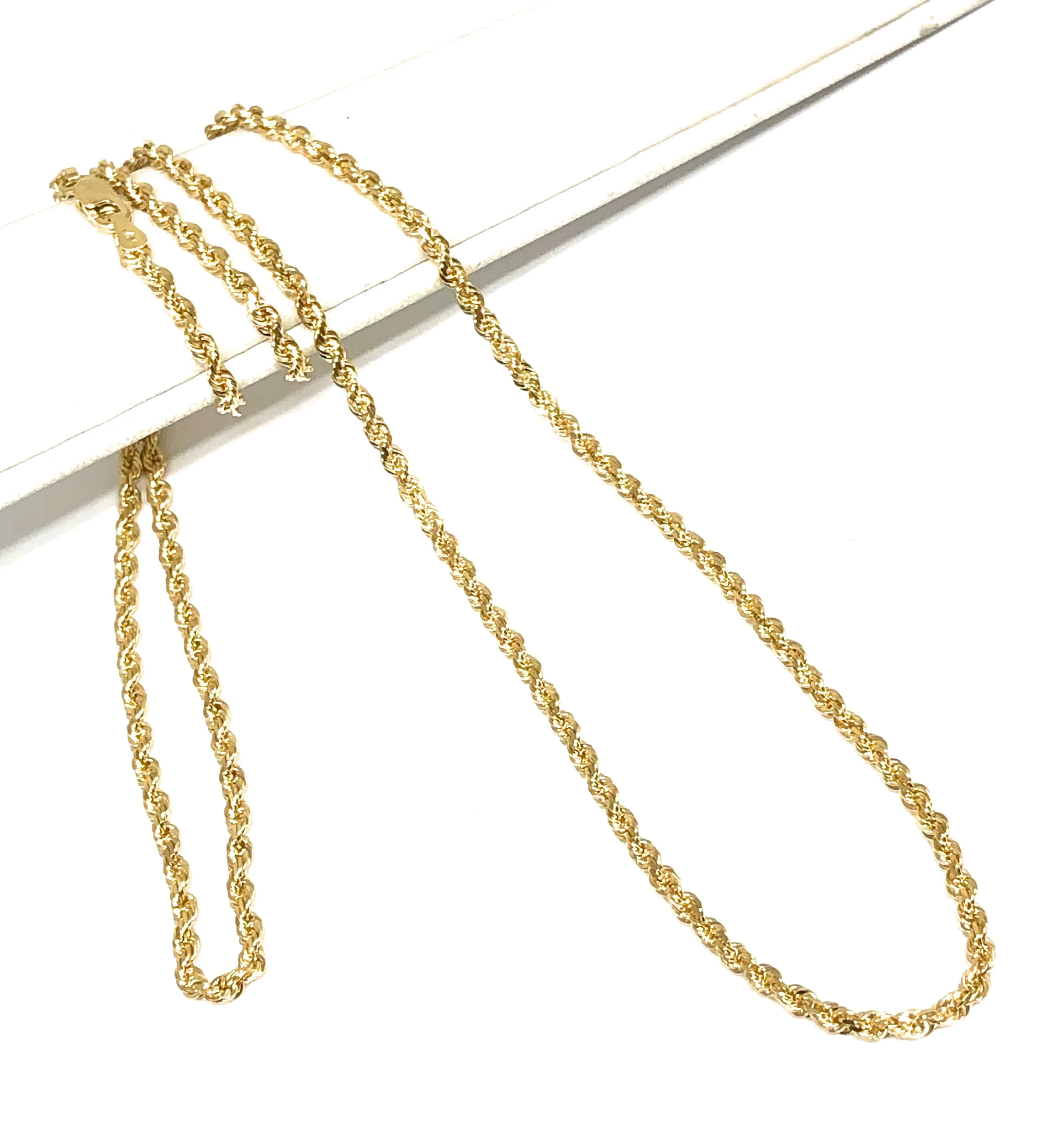 14k Solid Gold Yellow Rope Chain 18-26 inches 2.3mm (FULL SOLID STYLE) 6.6-11.8G