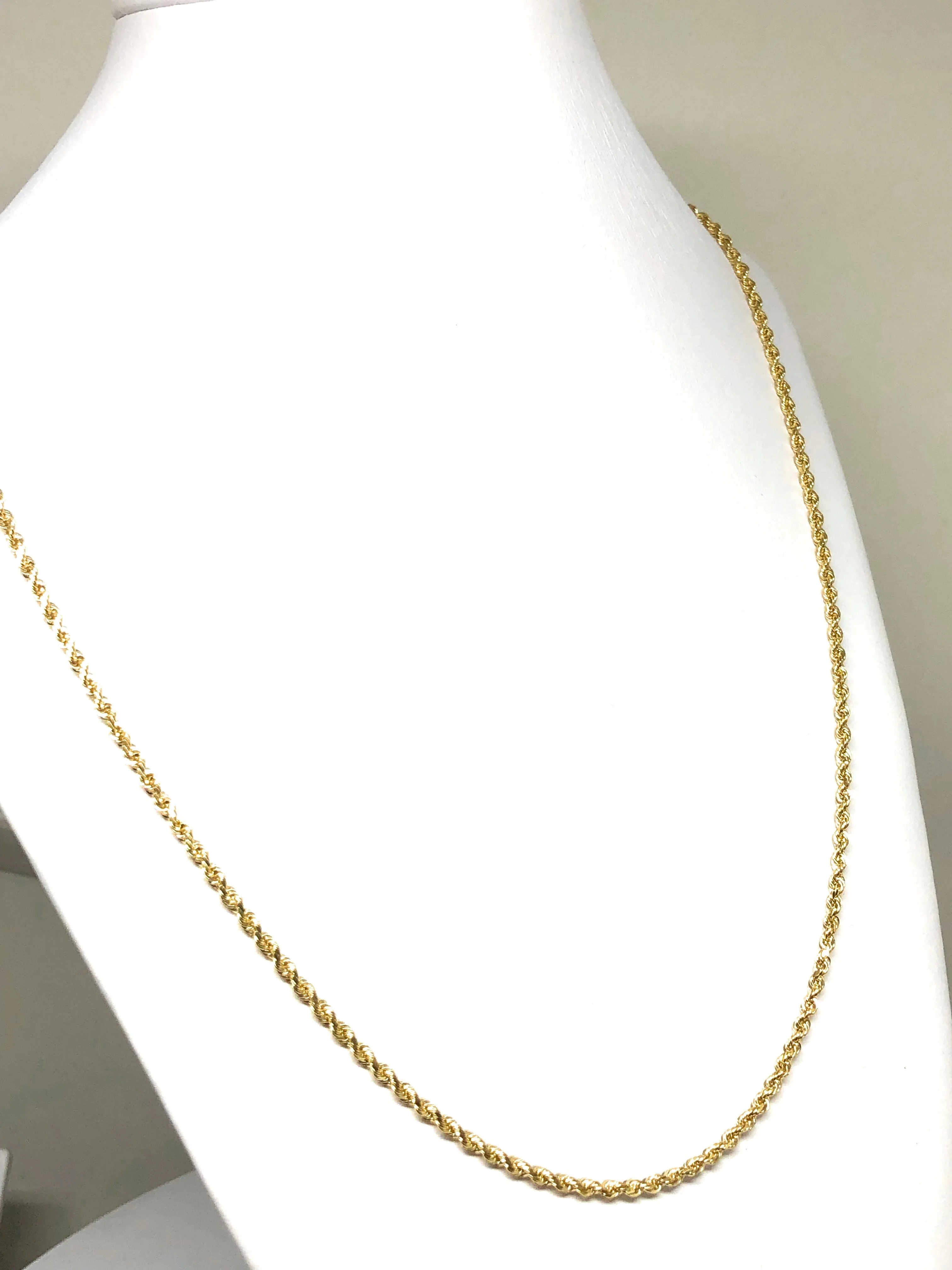 14k Solid Gold Yellow Rope Chain 18-26 inches 2.3mm (FULL SOLID STYLE) 6.6-11.8G