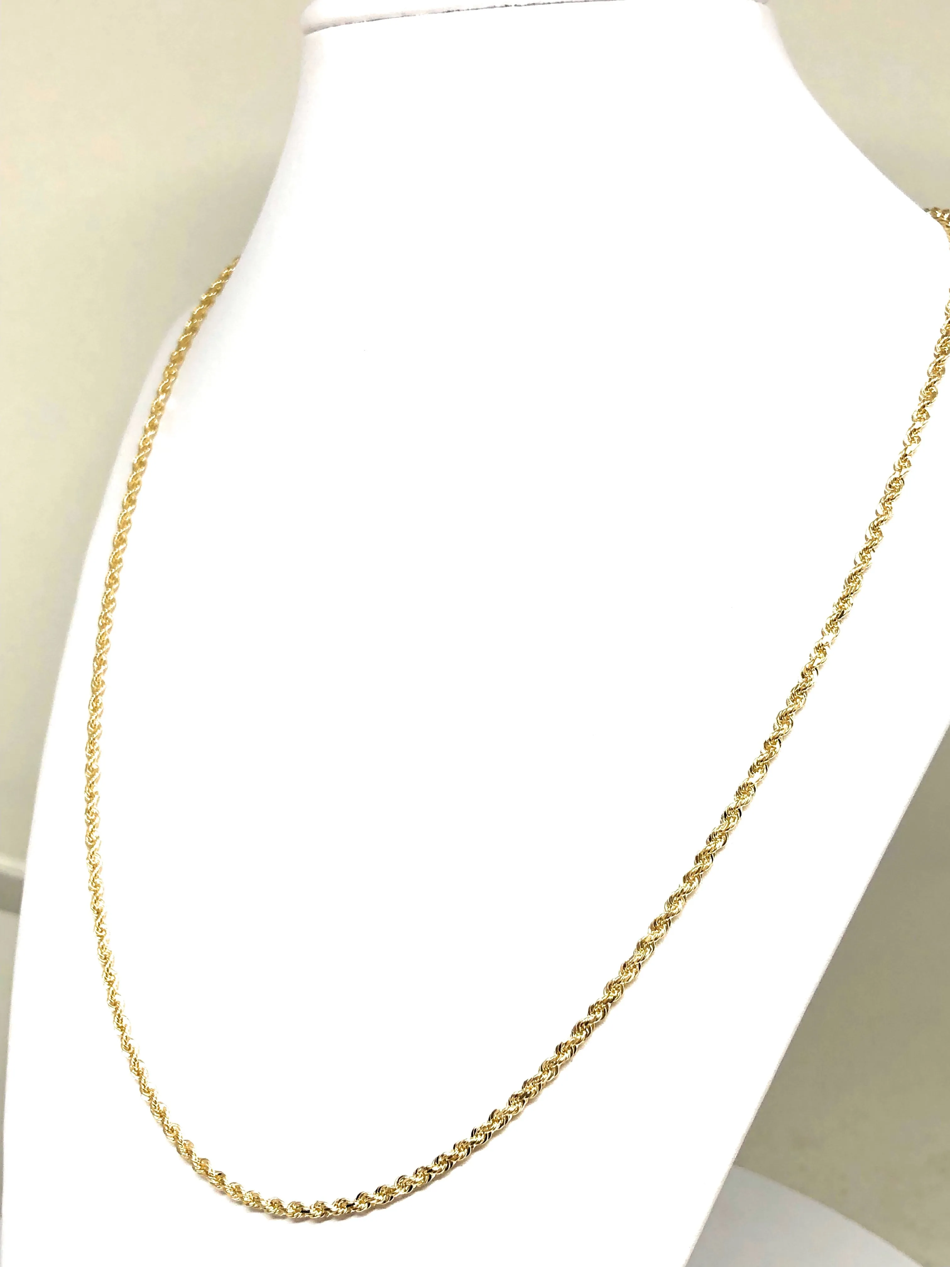 14k Solid Gold Yellow Rope Chain 18-26 inches 2.3mm (FULL SOLID STYLE) 6.6-11.8G