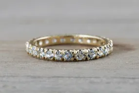 14k Yellow Gold Aquamarine Full Eternity Band Wedding Anniversary Engagement Promise Stackable Ring