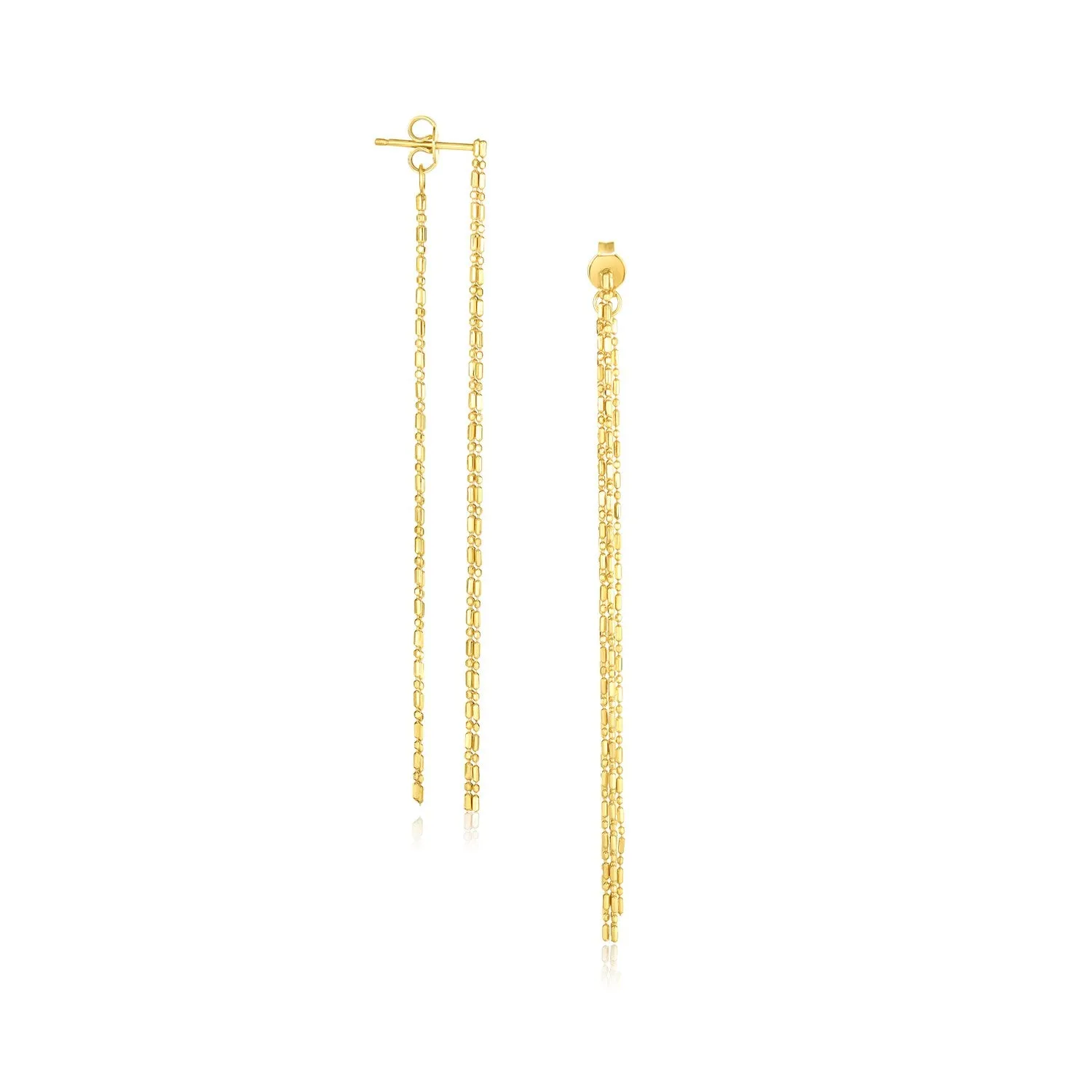 14k Yellow Gold Double Chain Strand Drop Earrings-rx39292