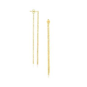 14k Yellow Gold Double Chain Strand Drop Earrings-rx39292