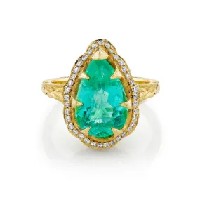 18k Classic Queen Water Drop Paraiba Ring with Full Pavé Diamond Halo