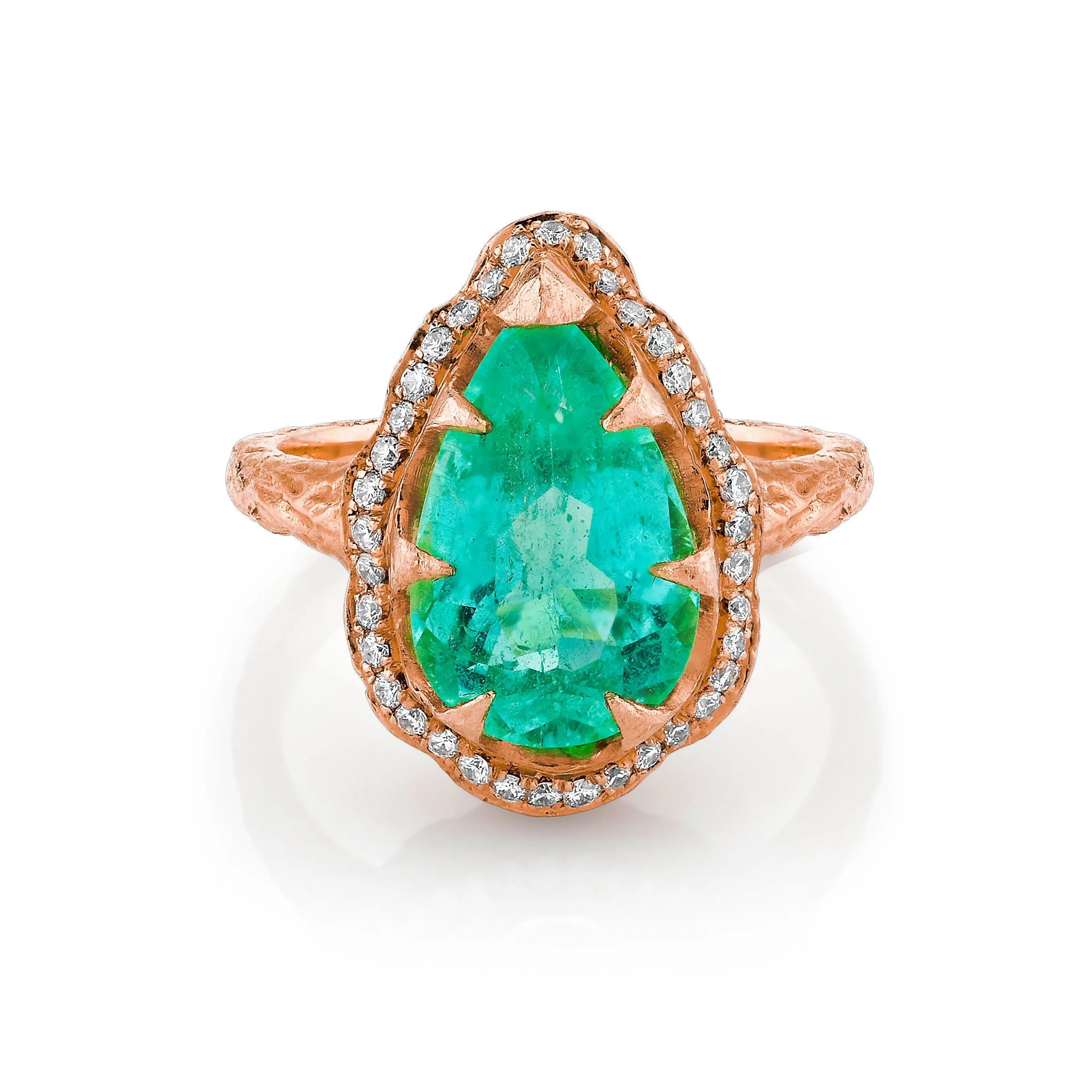 18k Classic Queen Water Drop Paraiba Ring with Full Pavé Diamond Halo