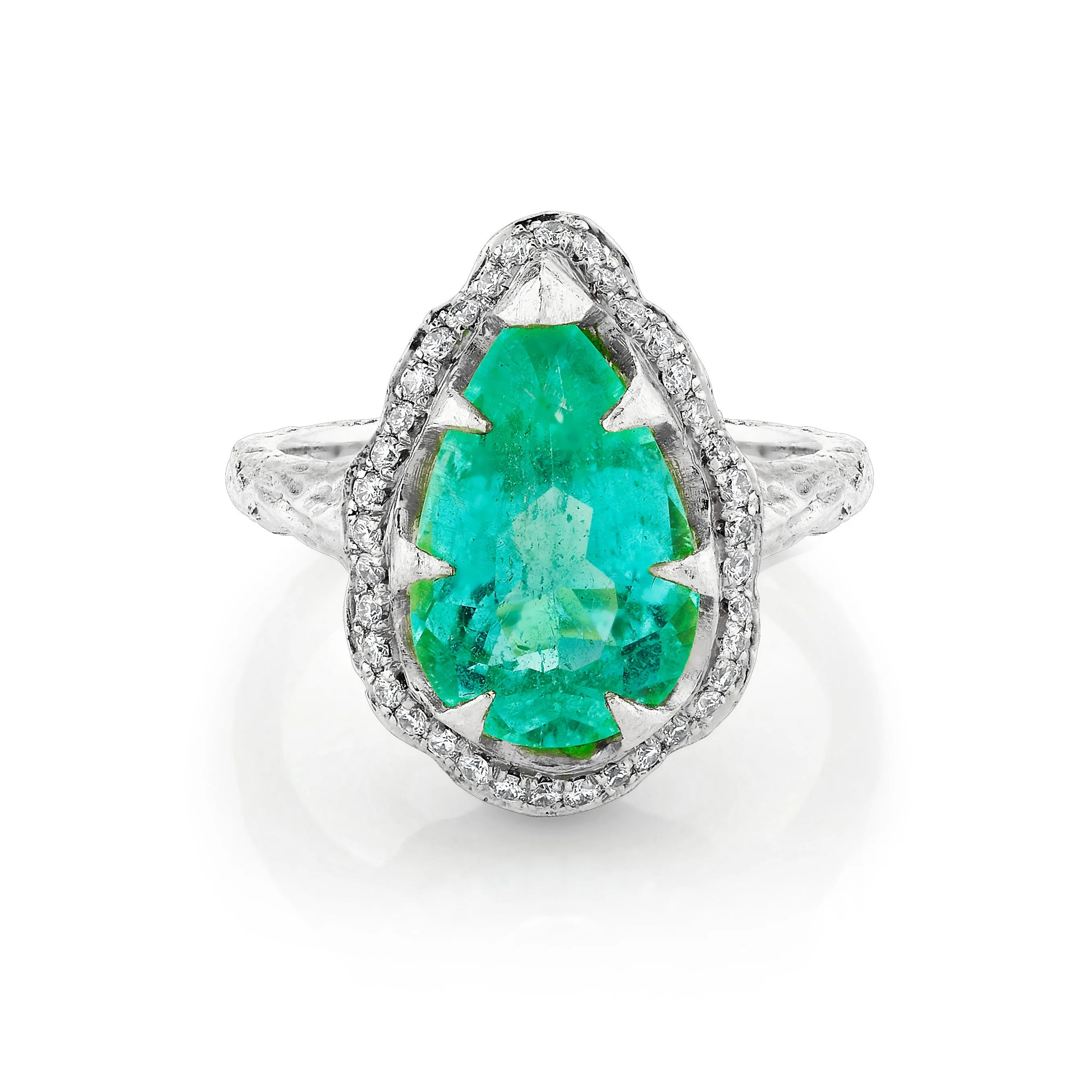 18k Classic Queen Water Drop Paraiba Ring with Full Pavé Diamond Halo