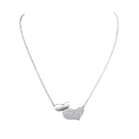 18K White gold Double Heart Diamond Pendant with Chain 0.54CT