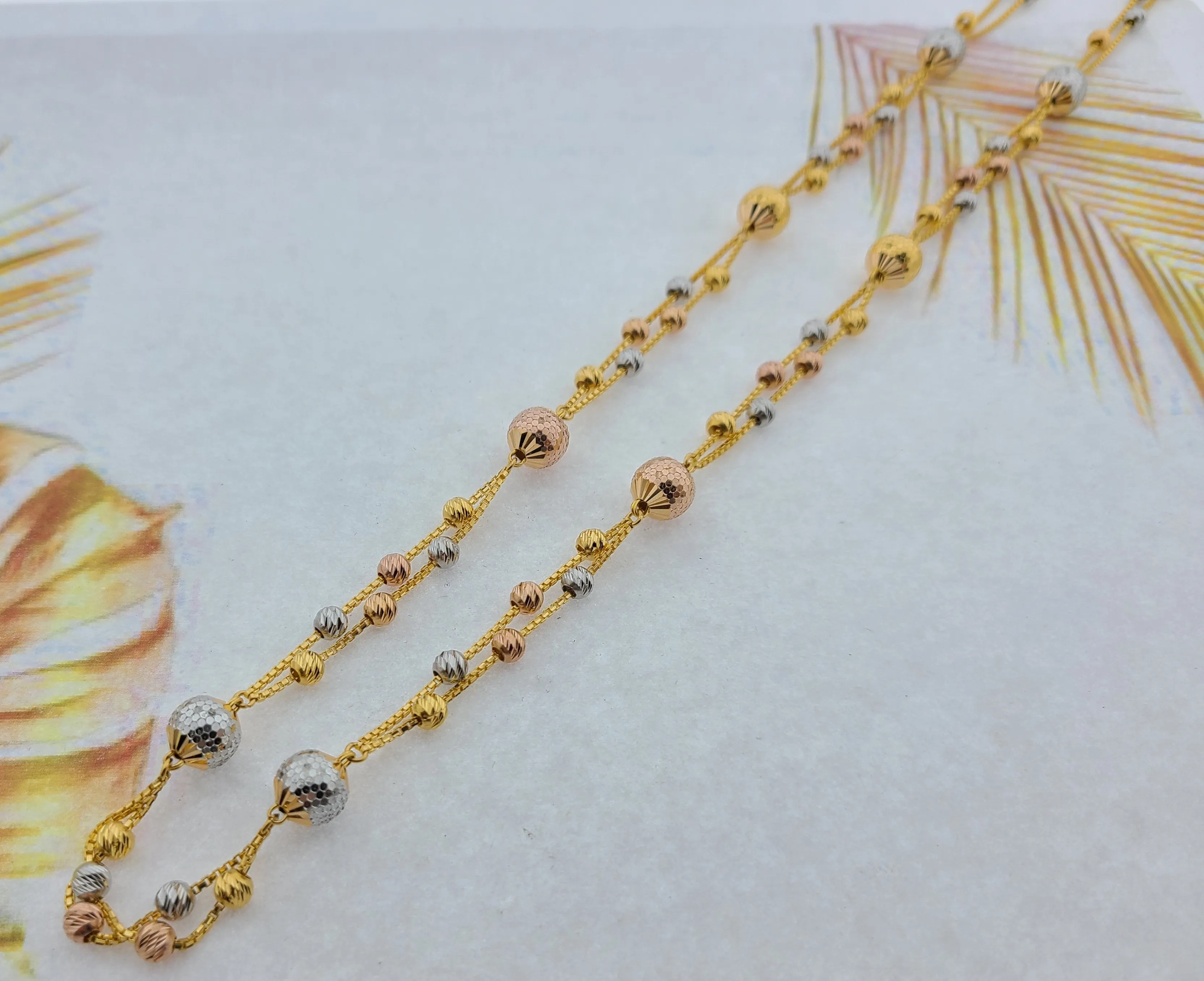 22K Solid Gold Double Chain With Beads C4125