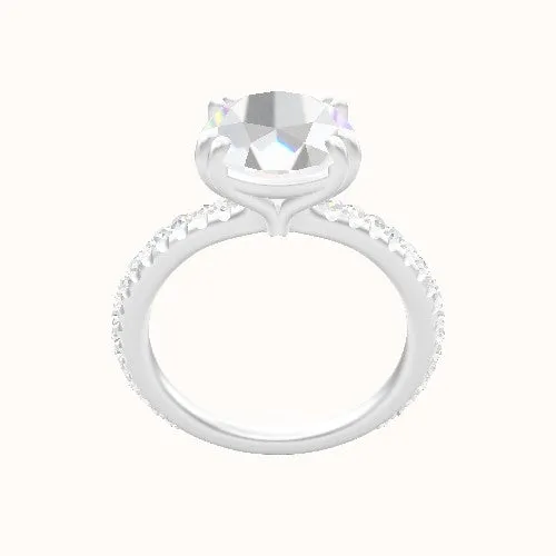 3/4 Pave Engagement Ring With Double Prongs Head