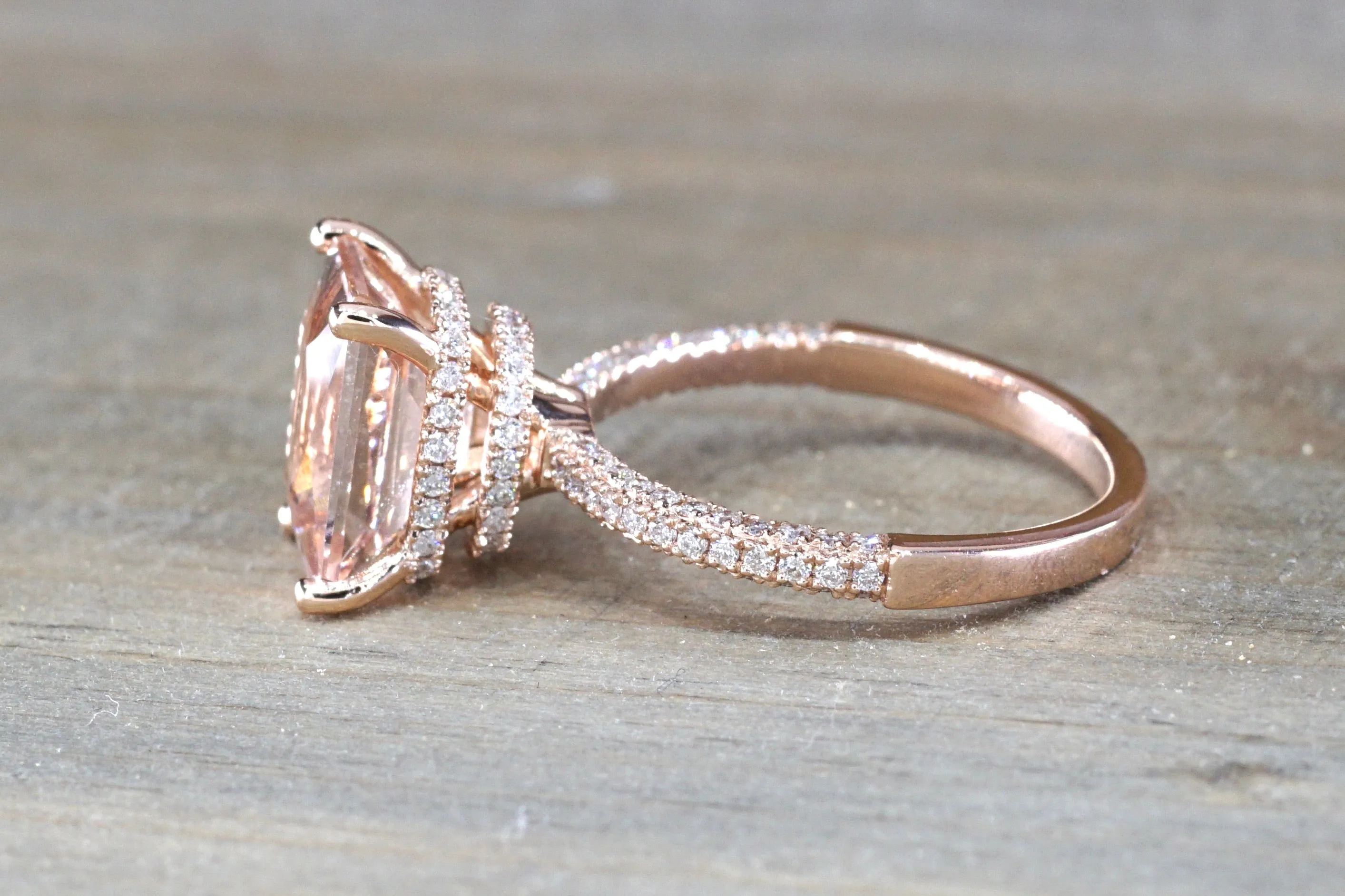 3D Double Hidden Halo Cushion Morganite M3088