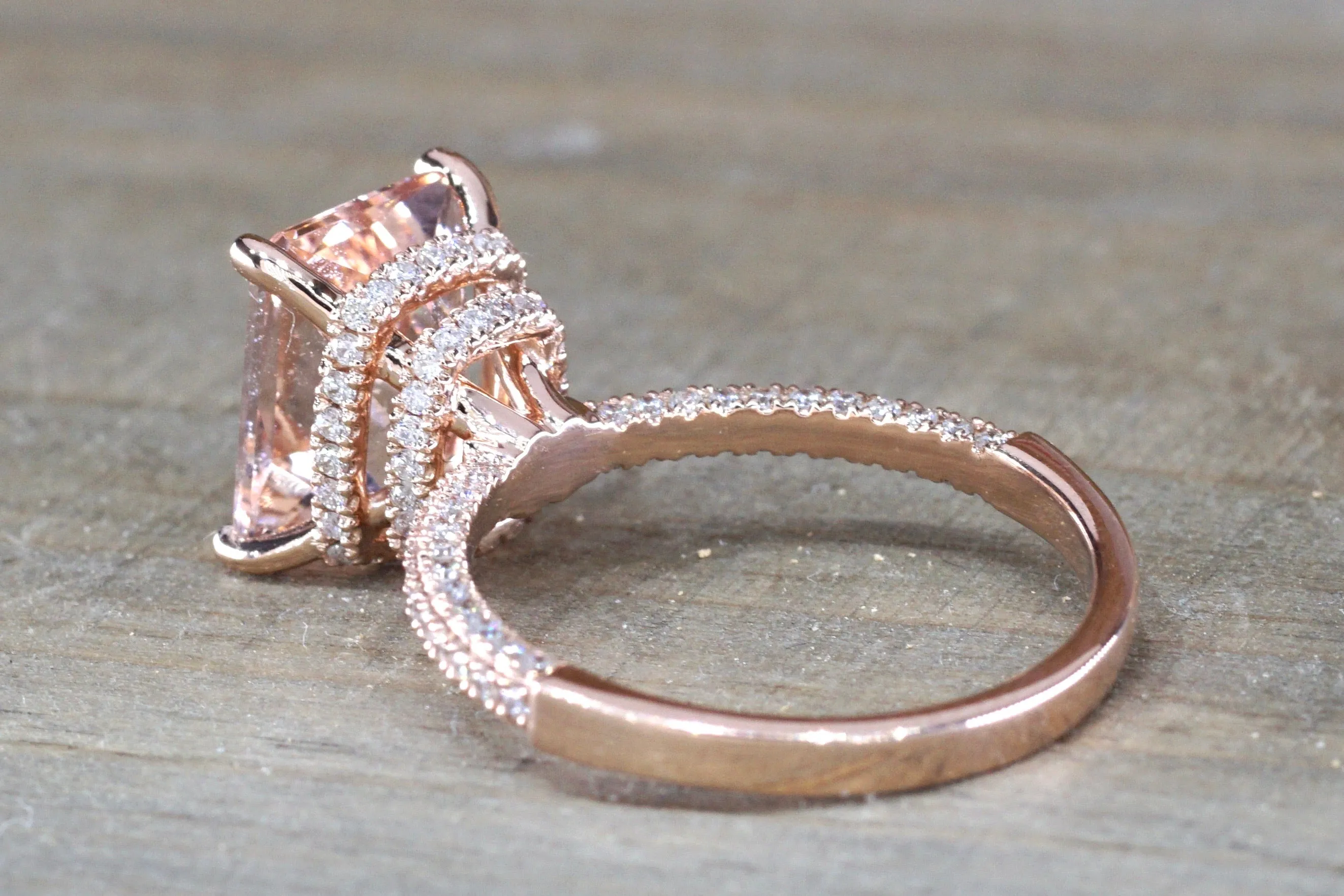 3D Double Hidden Halo Cushion Morganite M3088