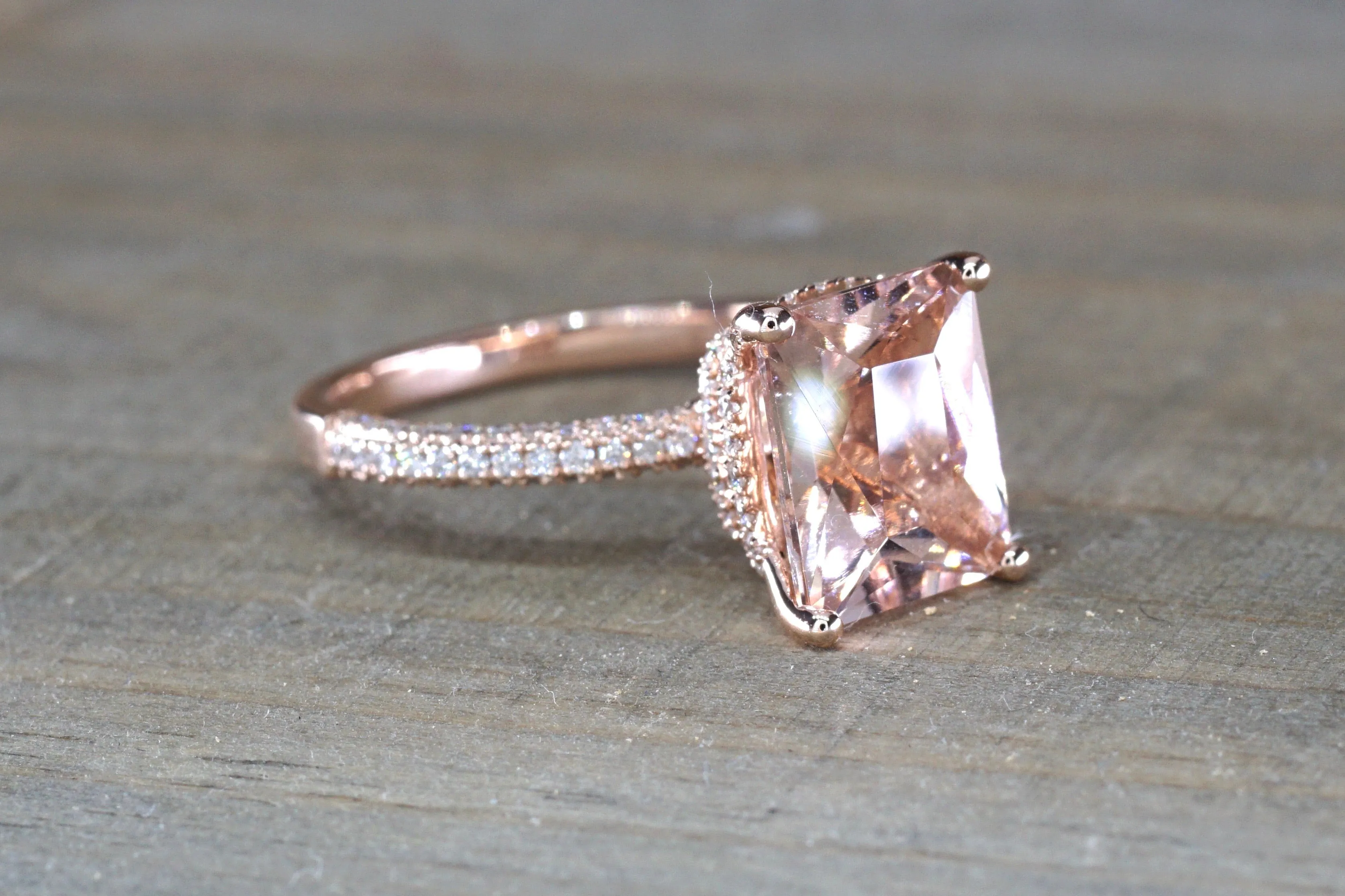 3D Double Hidden Halo Cushion Morganite M3088