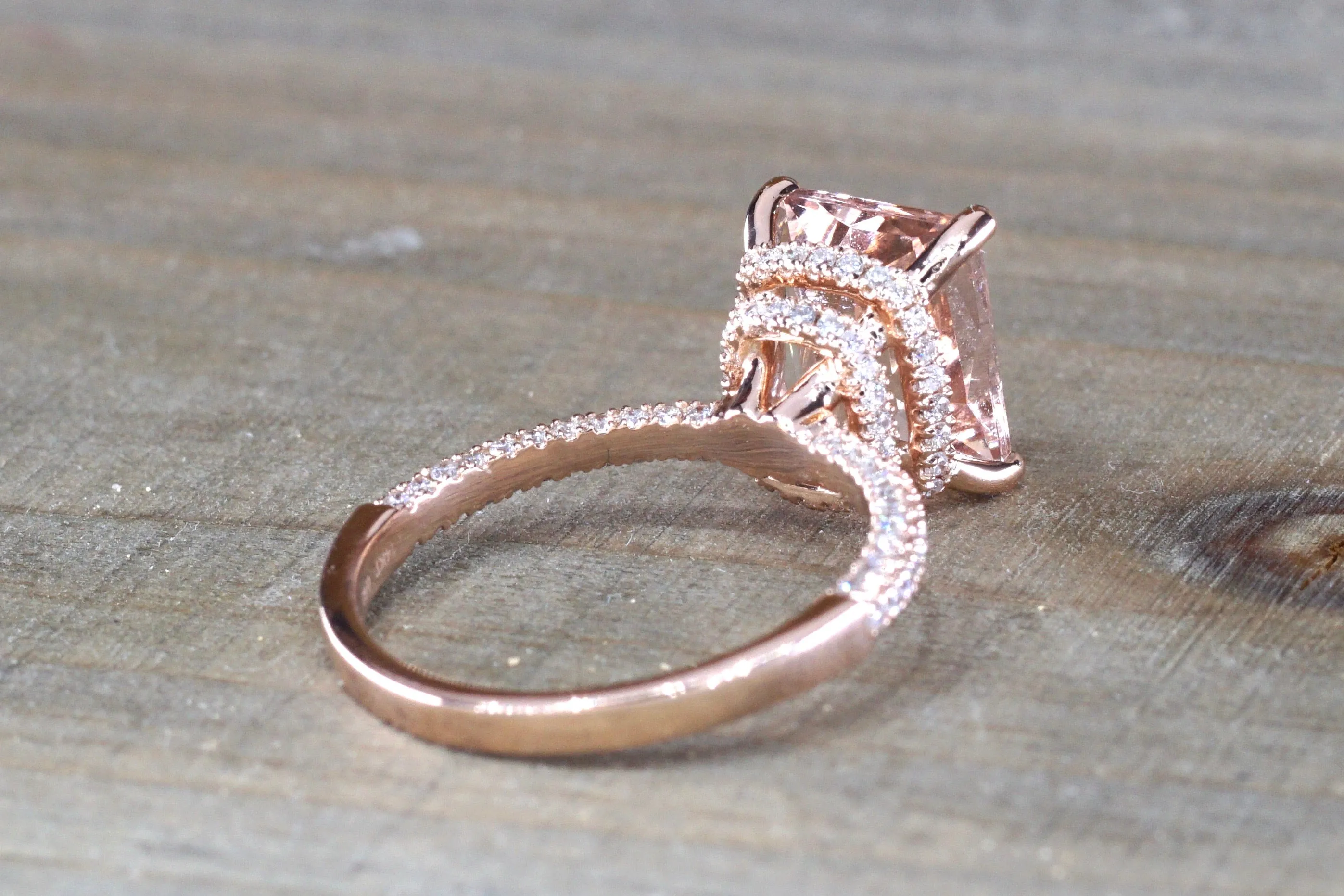 3D Double Hidden Halo Cushion Morganite M3088