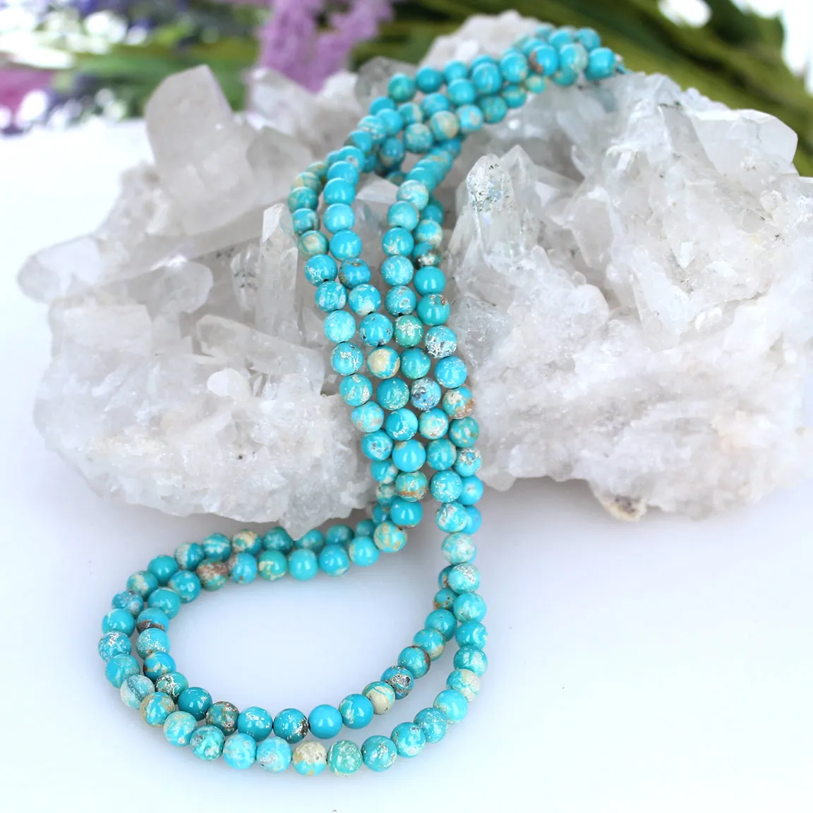 5.3mm Round Blue Matrix Fox Mine American Turquoise Beads - Shop Now!