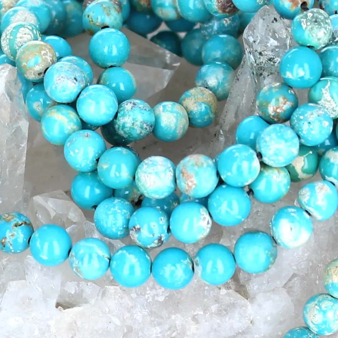 5.3mm Round Blue Matrix Fox Mine American Turquoise Beads - Shop Now!