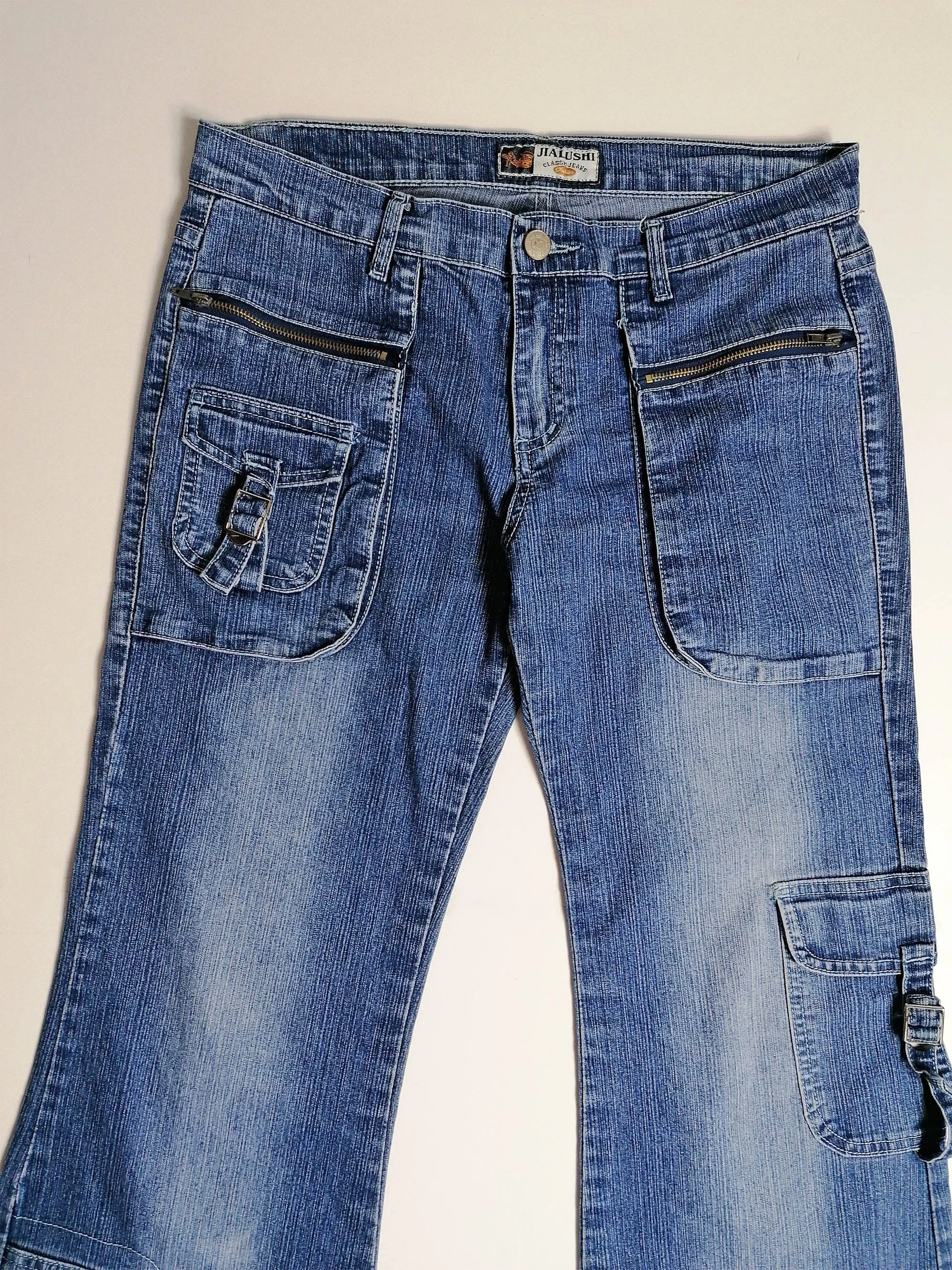 90's Vintage Cargo Jeans - Low-Rise Flared - Size M