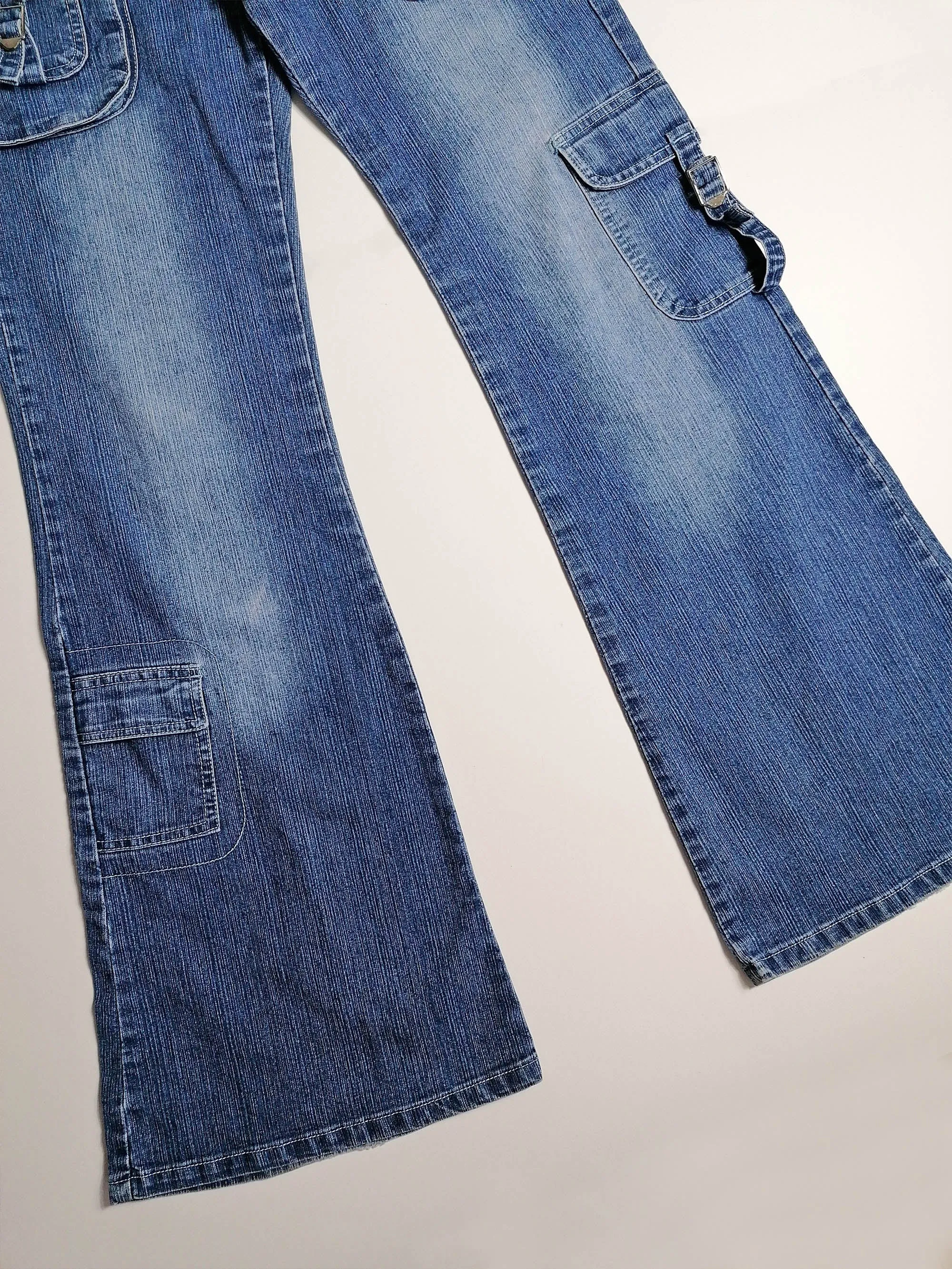 90's Vintage Cargo Jeans - Low-Rise Flared - Size M