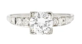 Art Deco Old European 0.93 CTW Diamond Platinum Stepped Shoulder Engagement Ring GIA