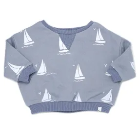 Baby Cotton French Terry Sweatshirt - Sailboats Print - Fog