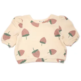 baby Cotton Terry Puff Sleeve Box - Strawberry Print - Natural