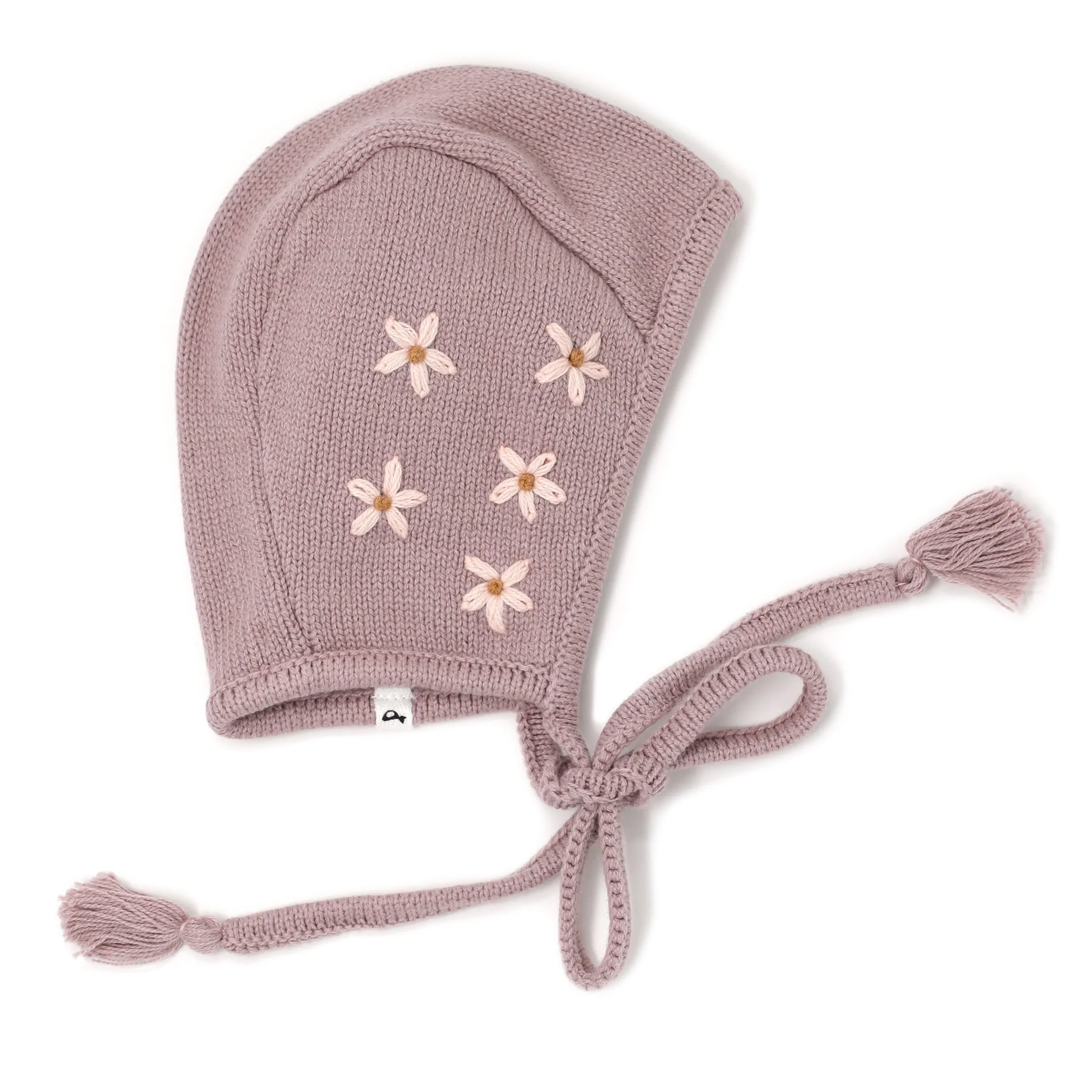 Baby Pilot Cap - Pink Daisy Embroidery - Dusty Lavender