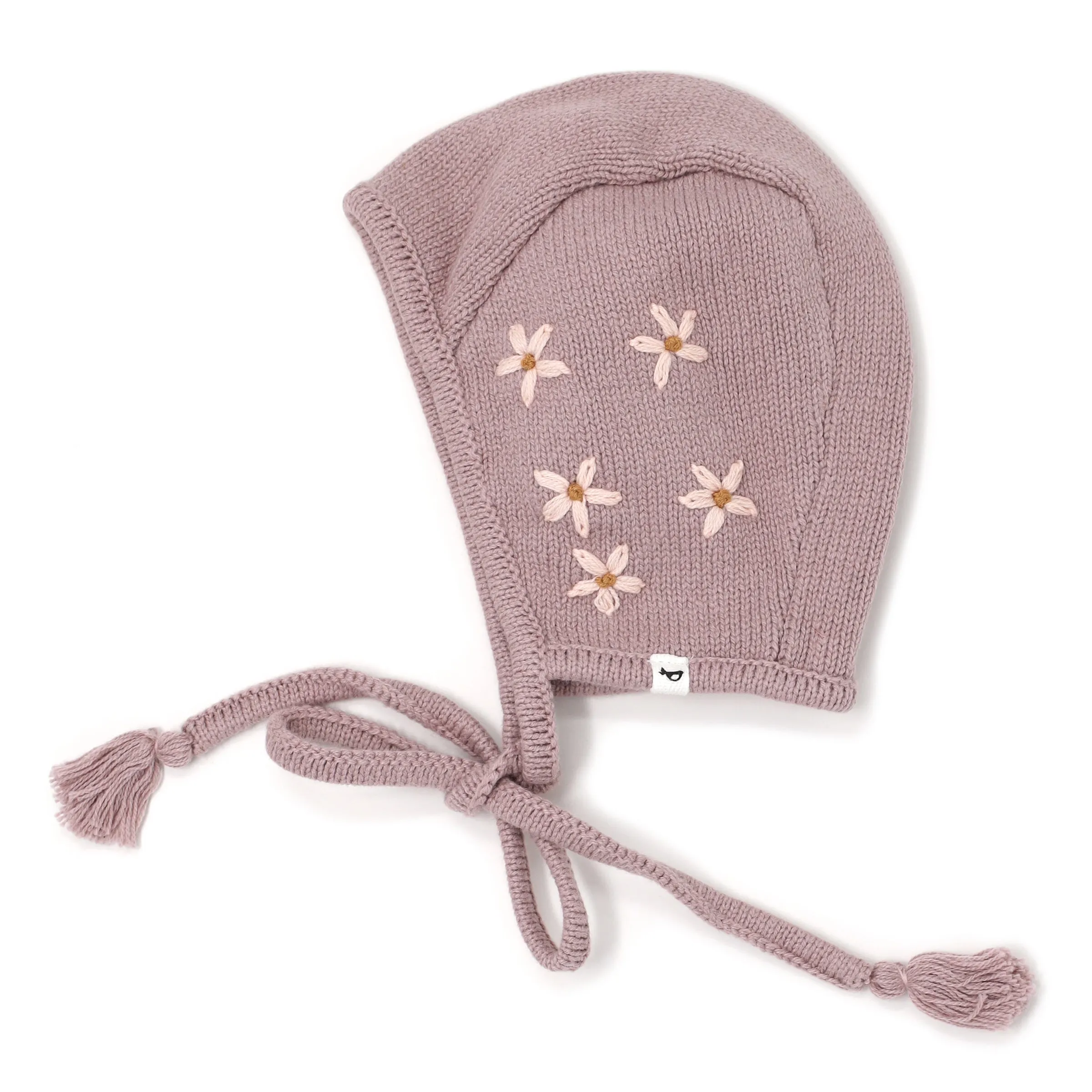 Baby Pilot Cap - Pink Daisy Embroidery - Dusty Lavender