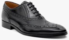 Barker Bampton Oxford Brogue Shoe - Black Hi-Shine / Black Grain