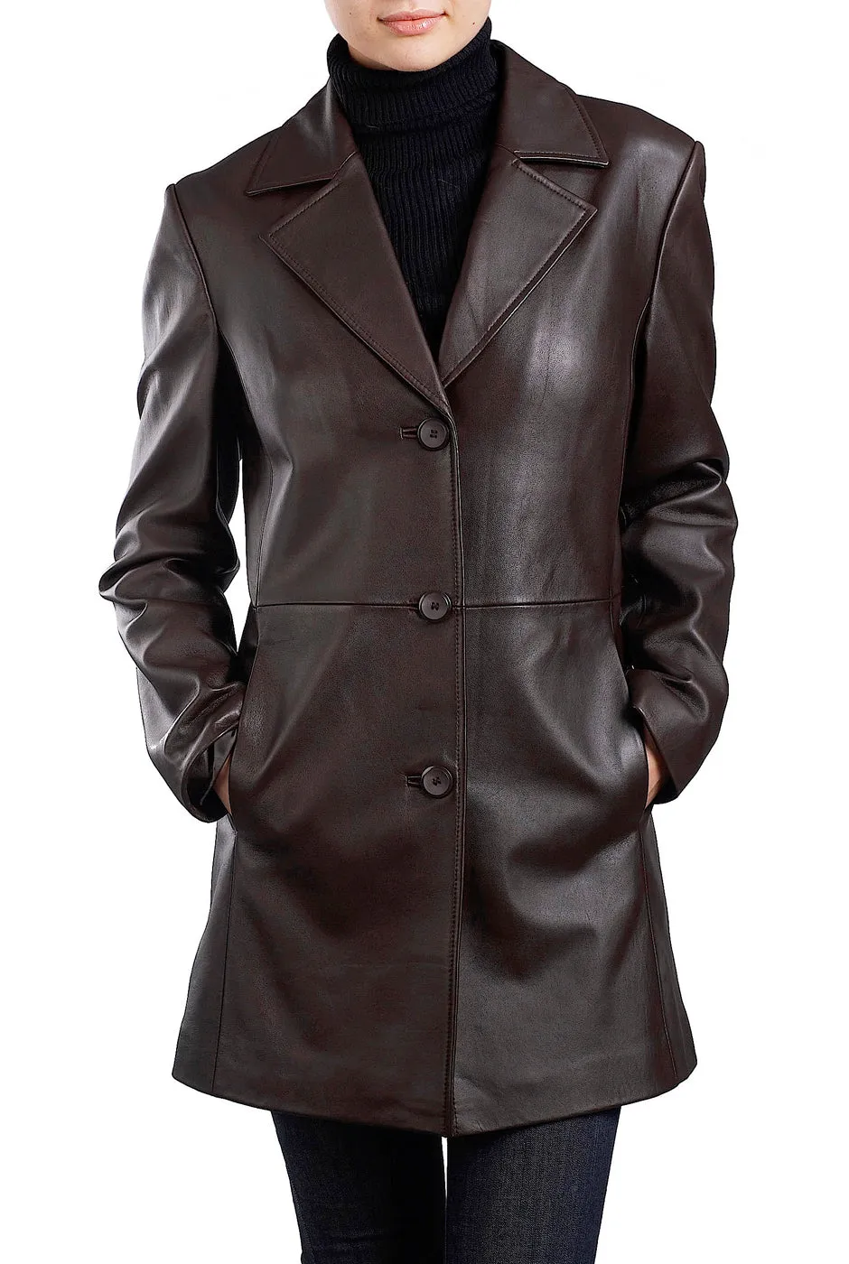 BGSD Women Danielle Lambskin Leather Walking Coat