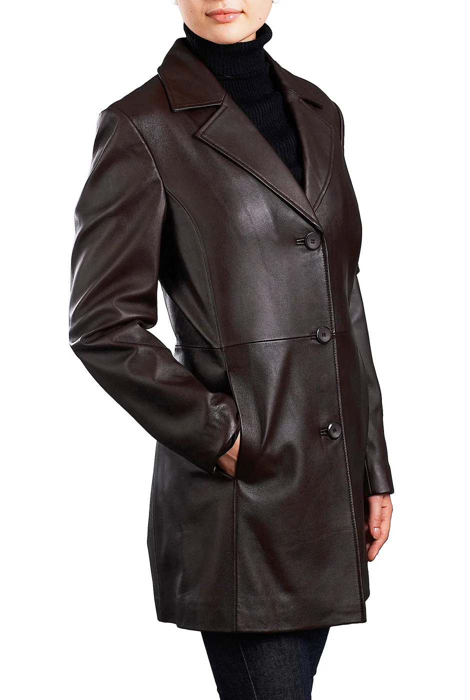 BGSD Women Danielle Lambskin Leather Walking Coat