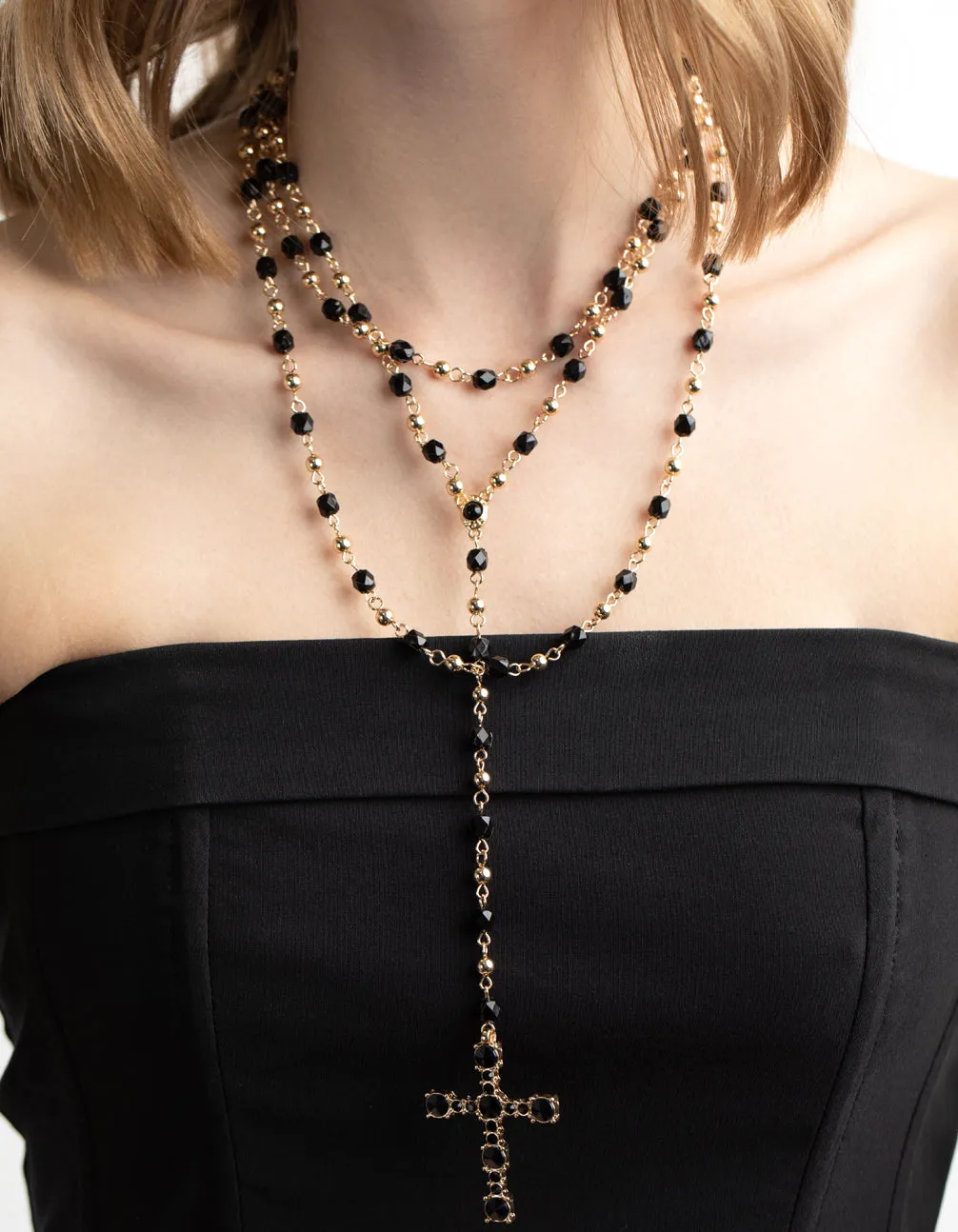 Black Beaded Cross Necklace - Shop Now