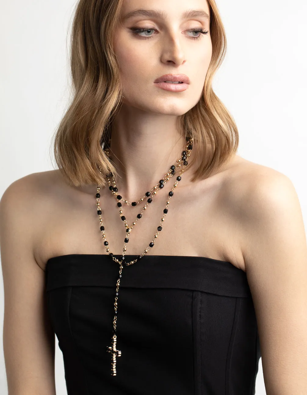 Black Beaded Cross Necklace - Shop Now