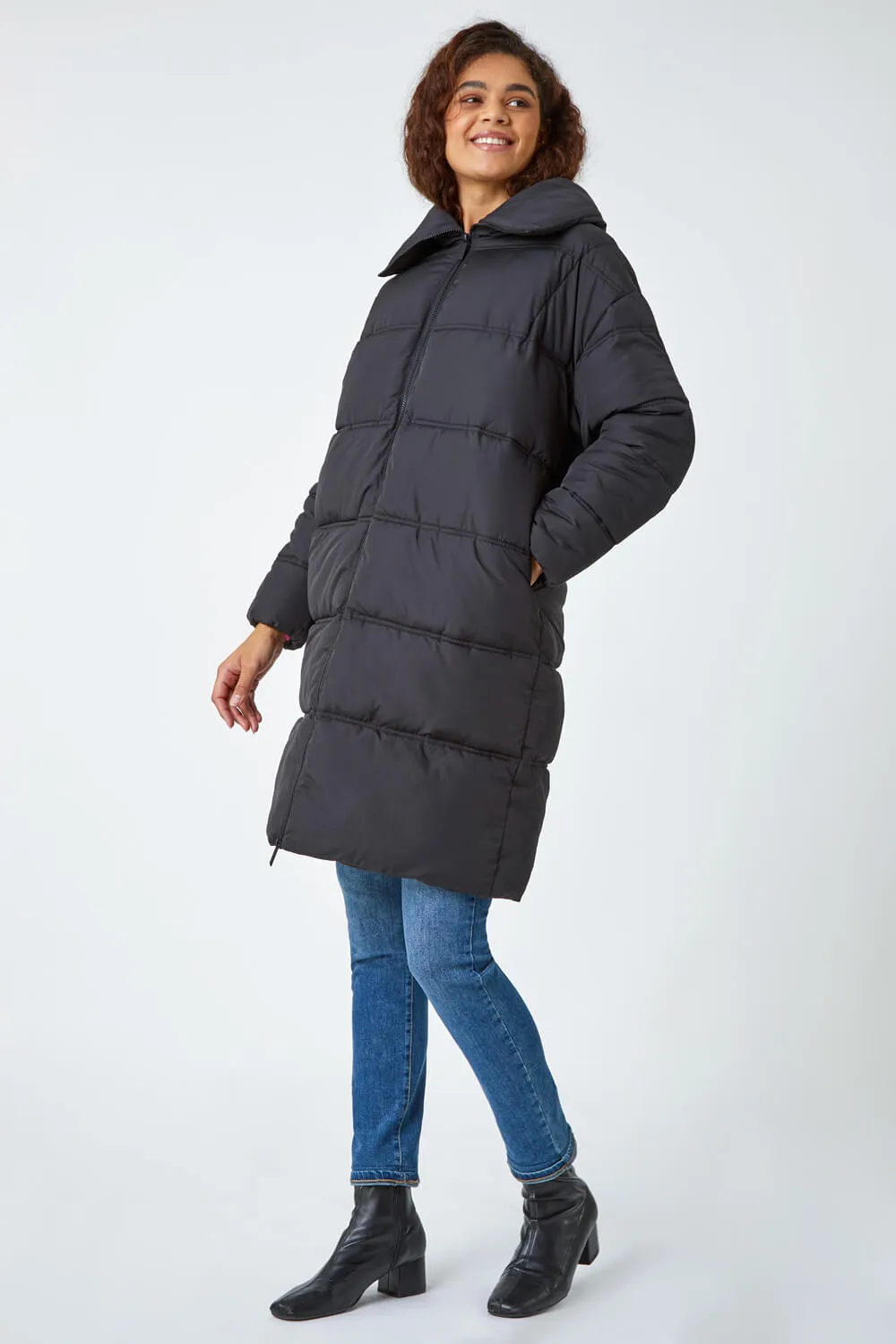 Black Longline Padded Coat | Roman UK