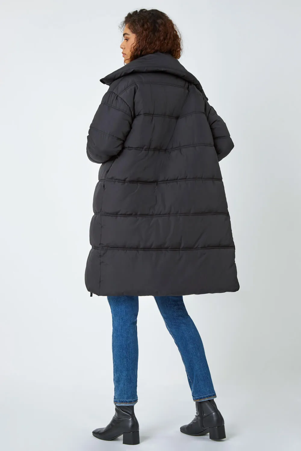 Black Longline Padded Coat | Roman UK