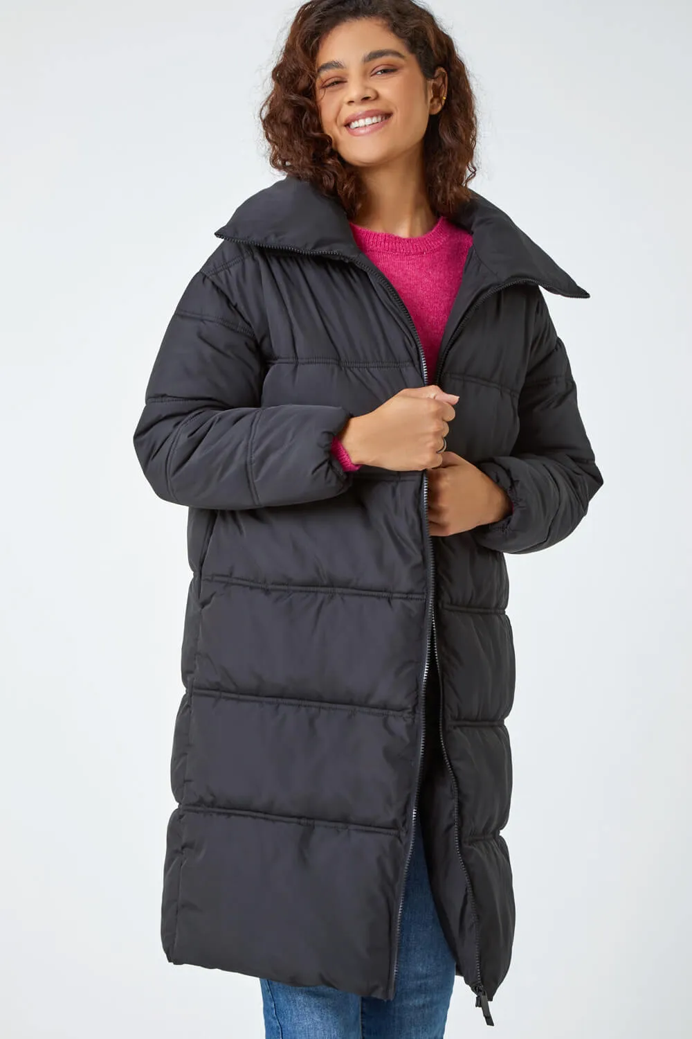 Black Longline Padded Coat | Roman UK