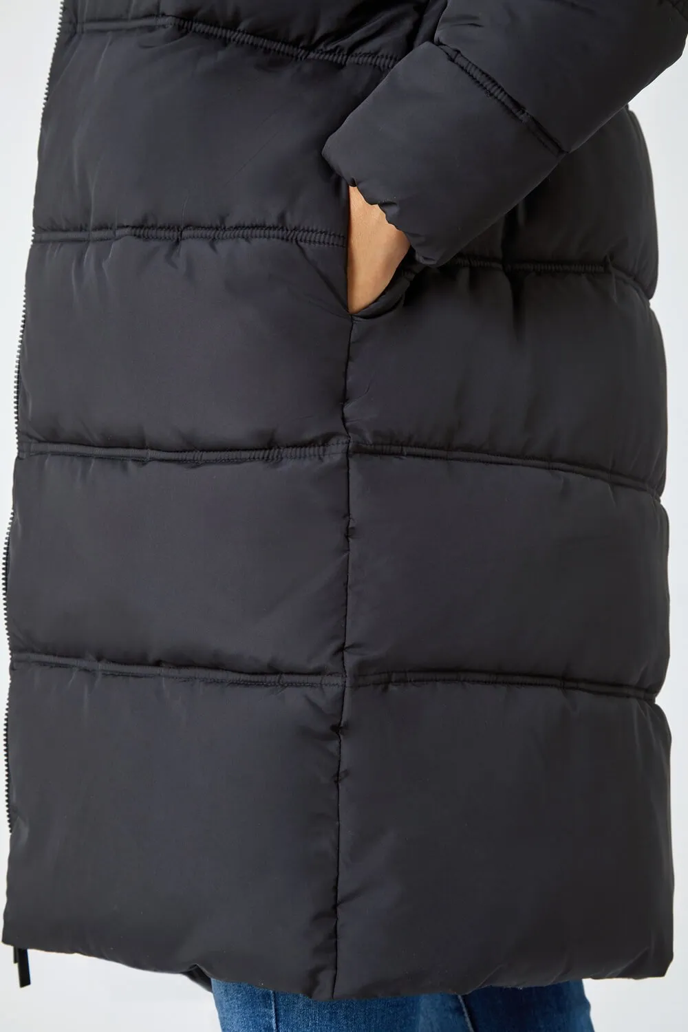 Black Longline Padded Coat | Roman UK